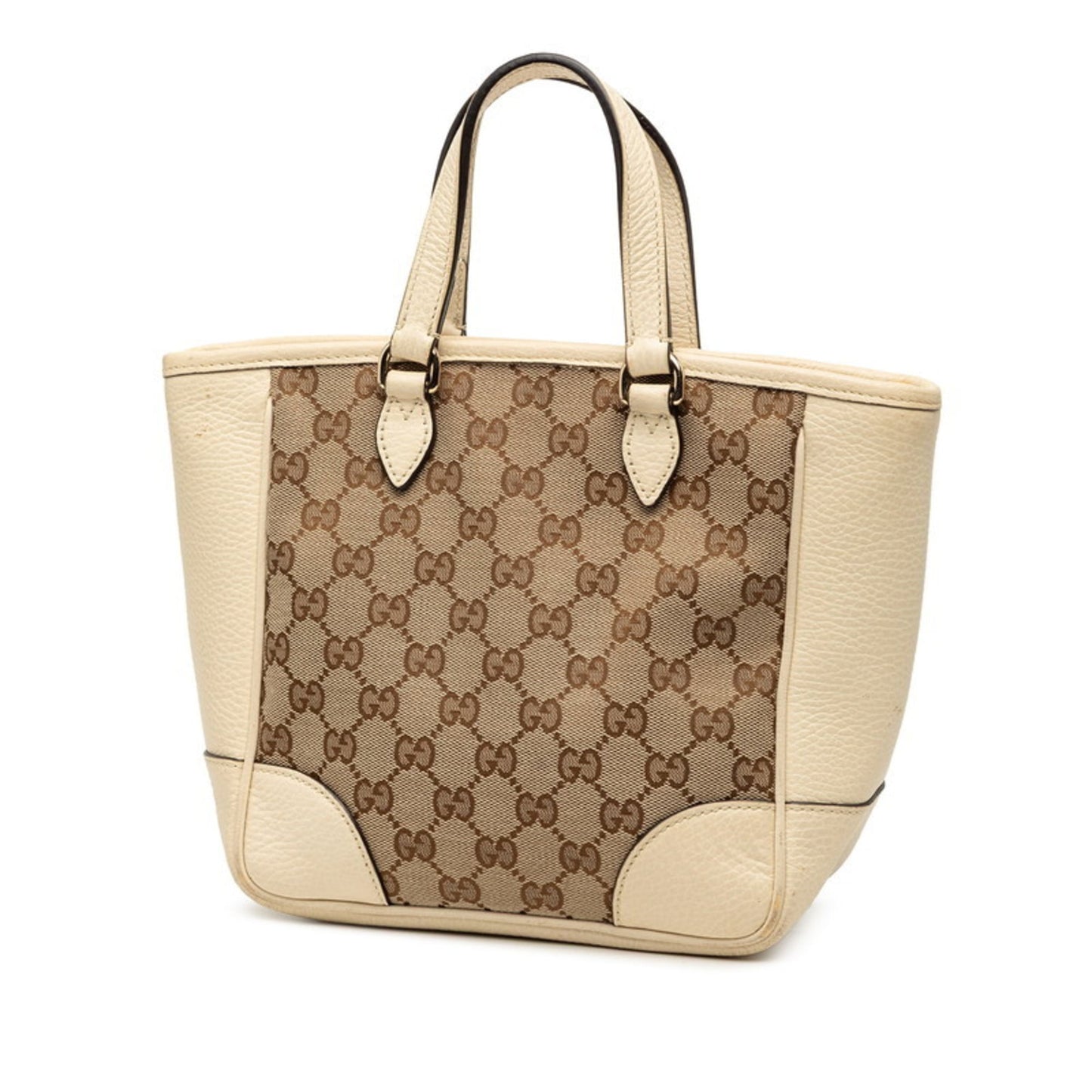 Gucci Beige White Canvas Leather Handbag Shoulder Bag ( )