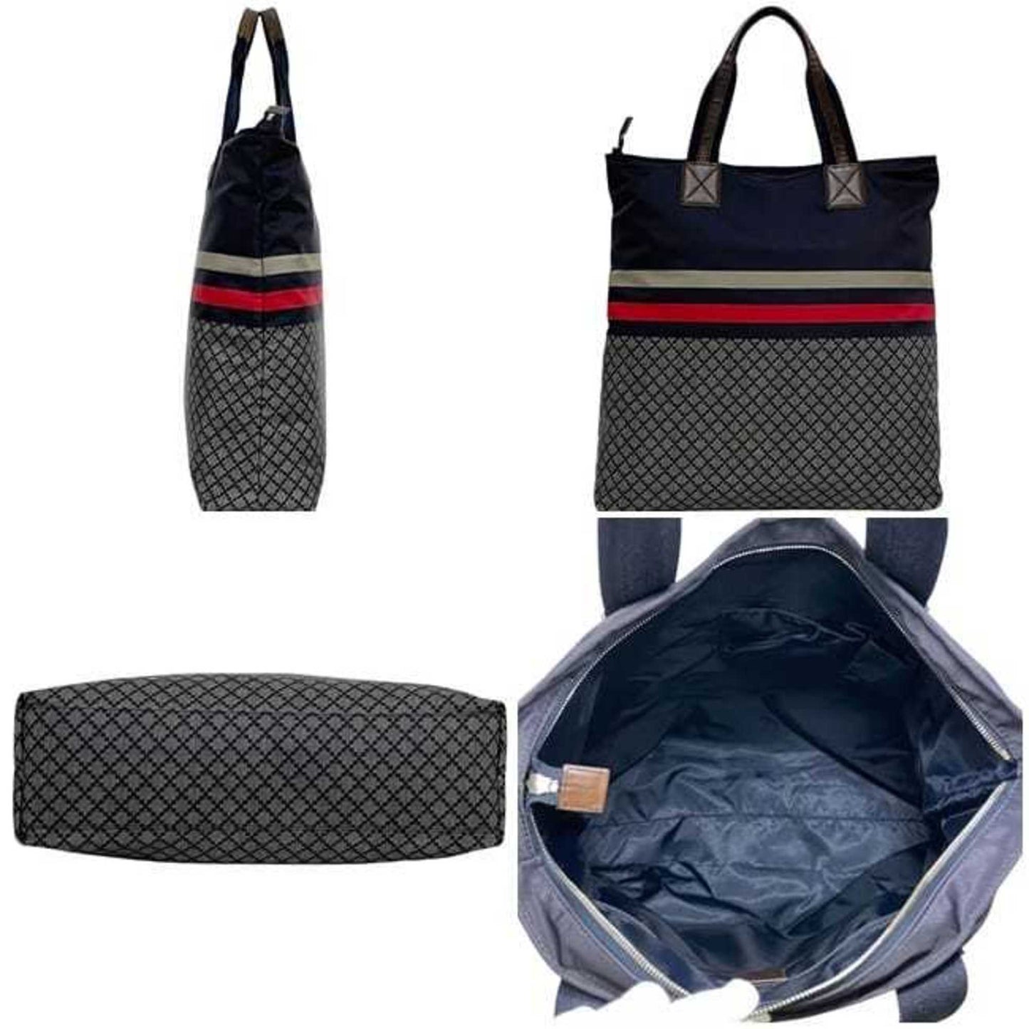 Gucci Navy Nylon Leather Tote Bag ( )