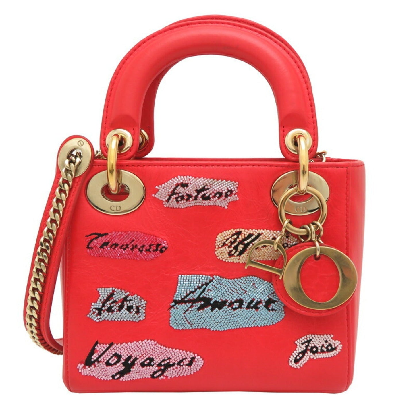 Christian Dior Lady Dior Orange Leather Handbag ()