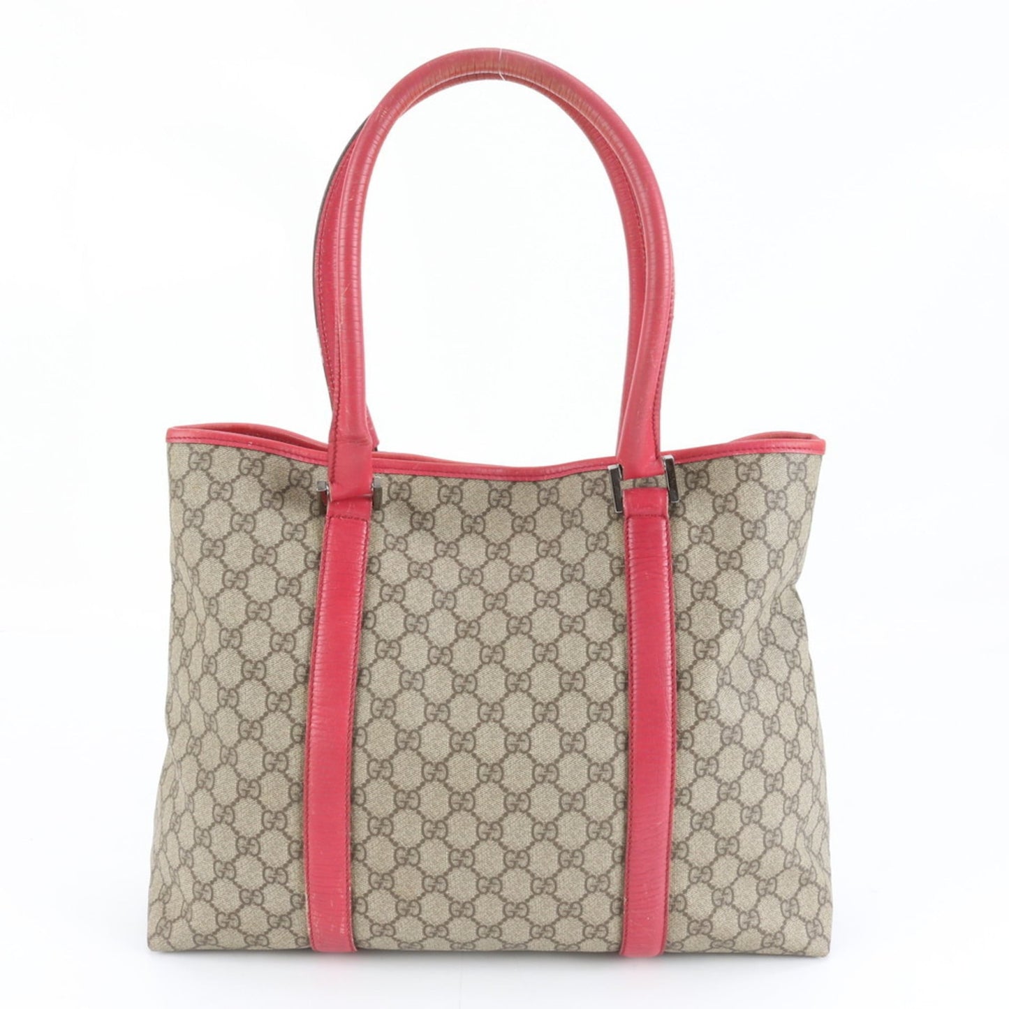 Gucci Brown Red Color Leather Coated Canvas Tote Bag ( )