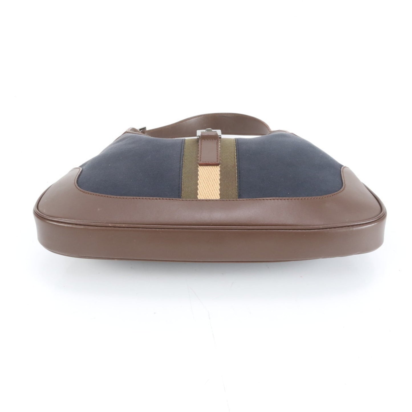 Gucci Brown Navy Leather Canvas Handbag Shoulder Bag ( )