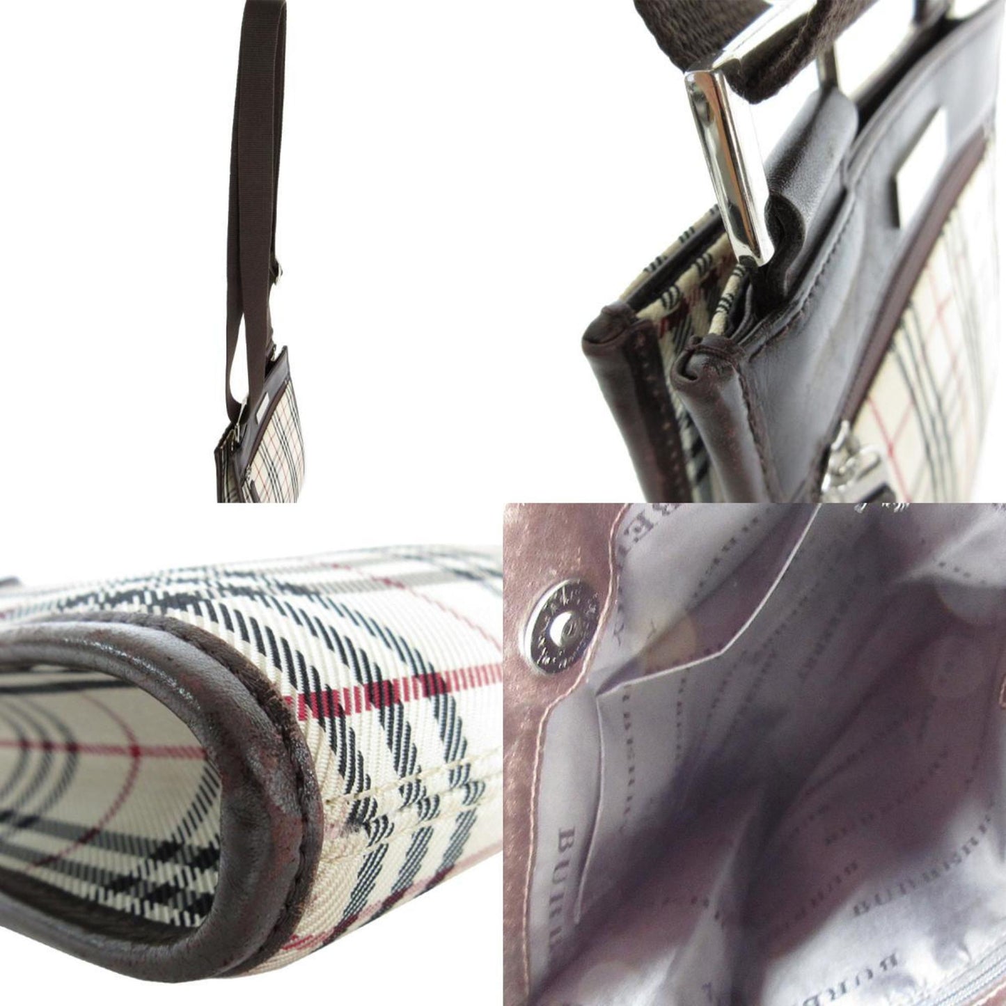 Burberry Beige Brown Canvas Leather Shoulder Bag ( )