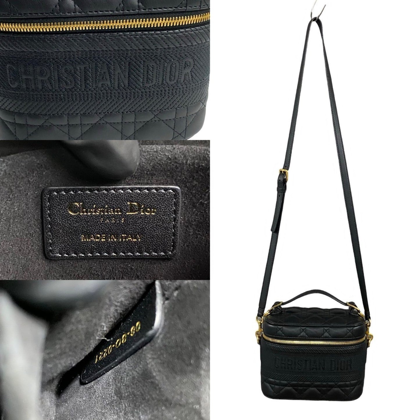 Christian Dior Black Leather Handbag Shoulder Bag Vanity Bag ()