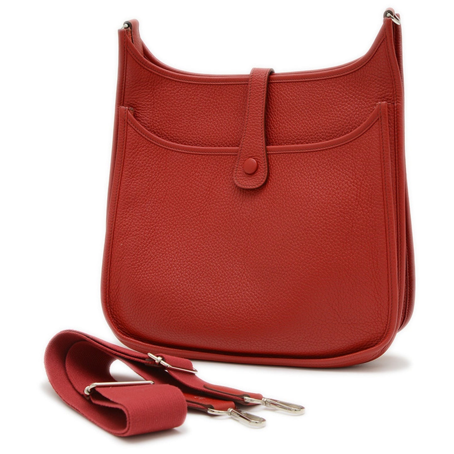 Hermes Red Color Rouge Garance Taurillon Clemence Leather Shoulder Bag ( )