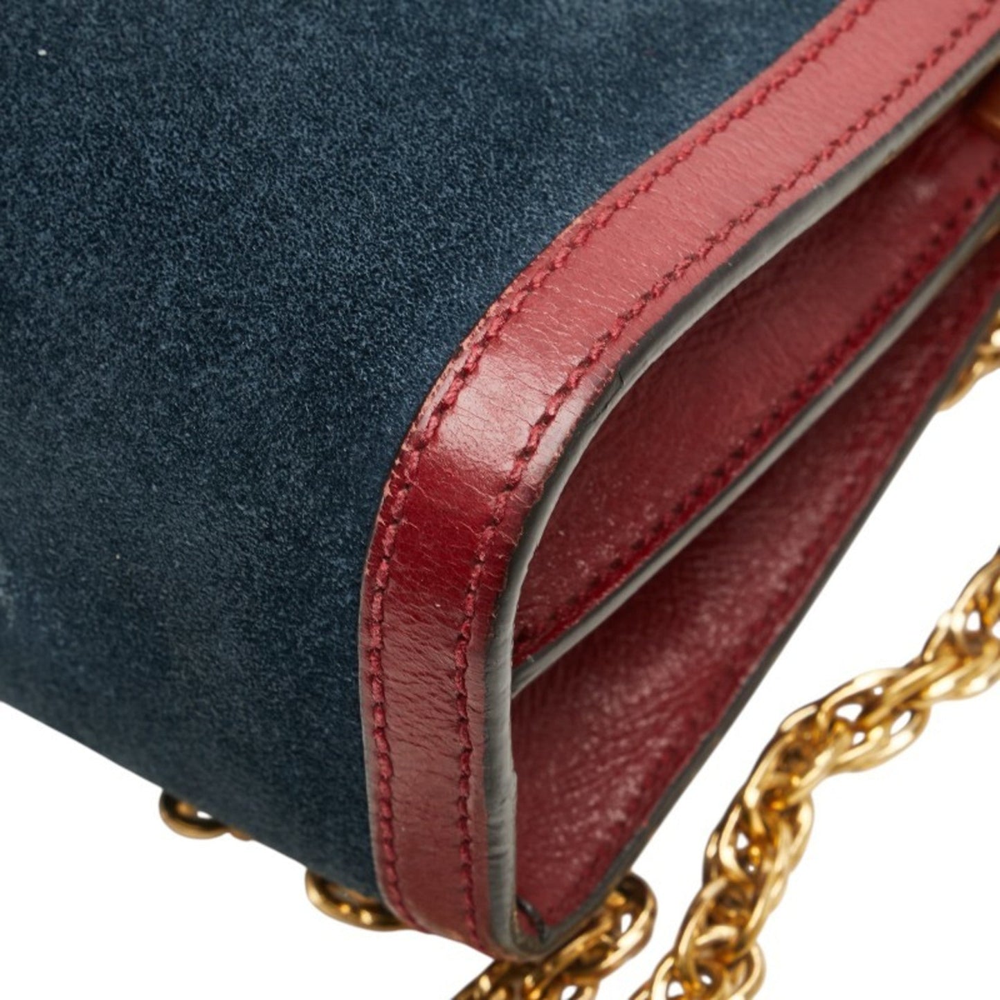 Gucci Navy Red Color Leather Suede Shoulder Bag ( )