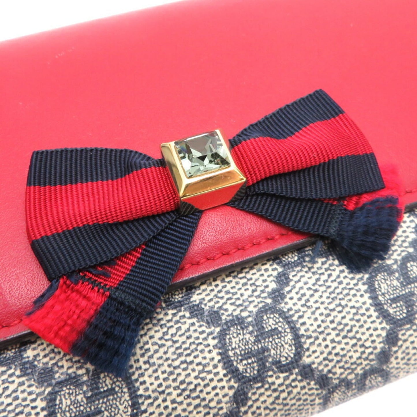 Gucci Navy Red Color Gg Supreme Leather Long Wallet (Bi-Fold) ( )