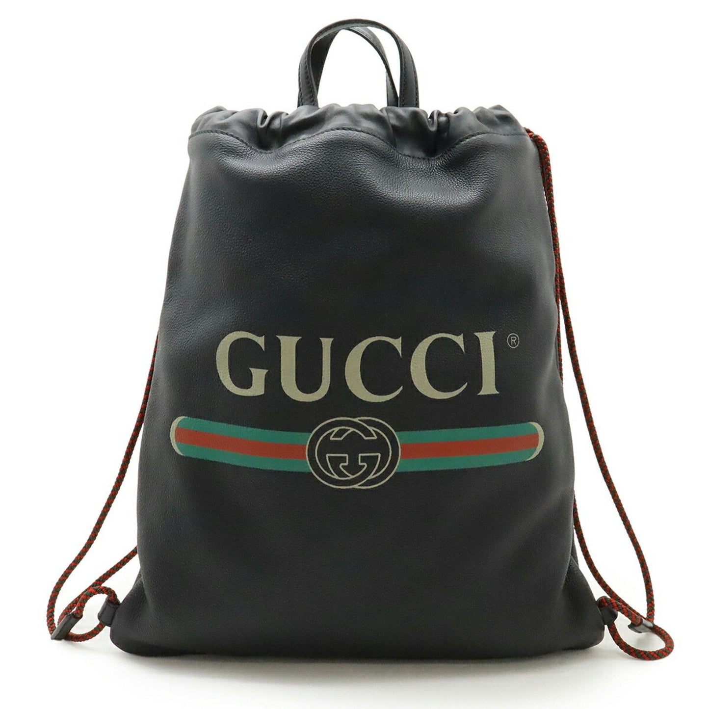 Gucci Black Green Red Color Leather Backpack Tote Bag ( )
