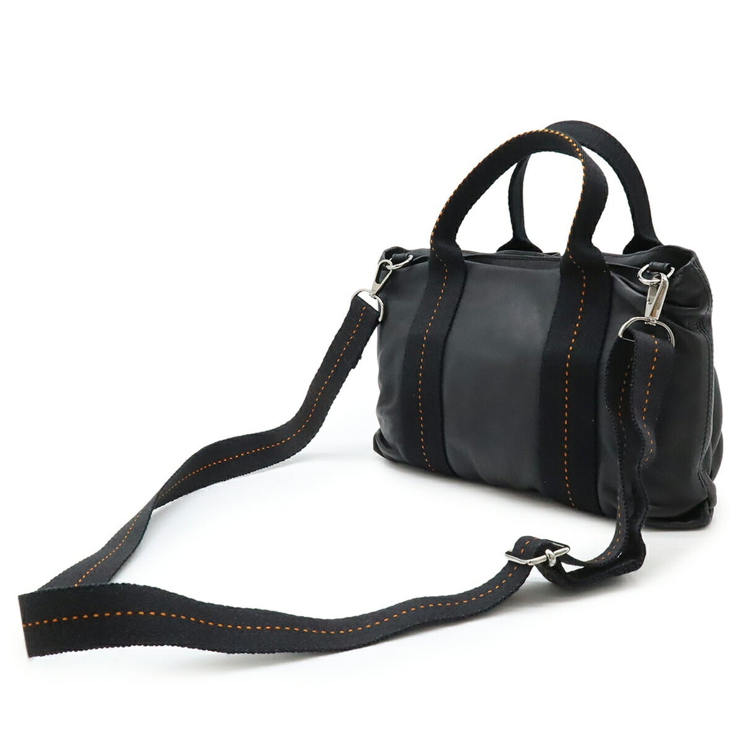 Hermes Caravan Horizontal Black Orange Veau Derma Shoulder Bag Tote Bag ( )