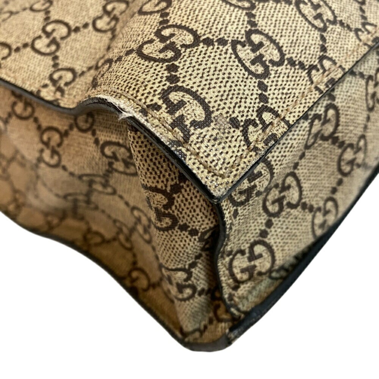 Gucci Beige Black Pvc Leather Tote Bag ( )
