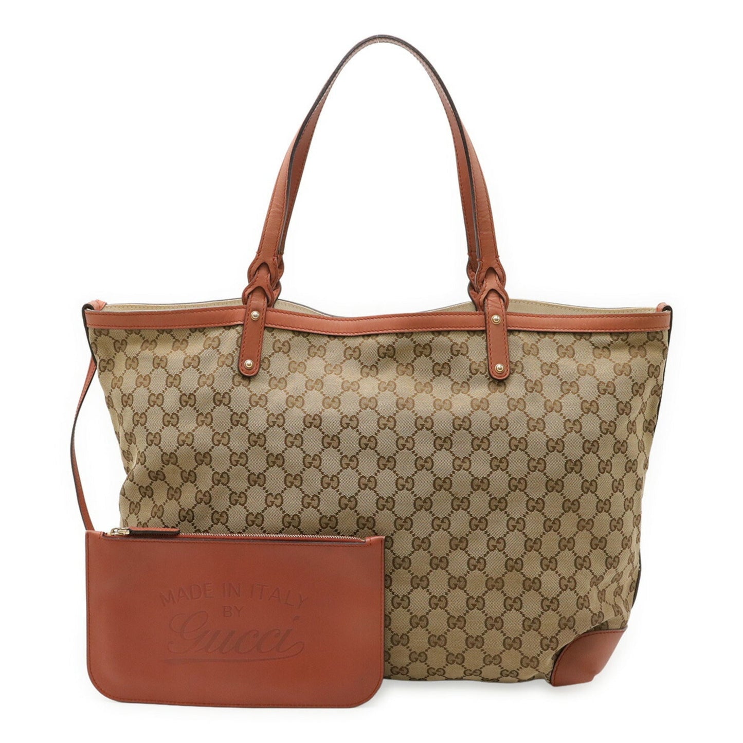Gucci Beige Pink Canvas Leather Shoulder Bag Tote Bag ( )
