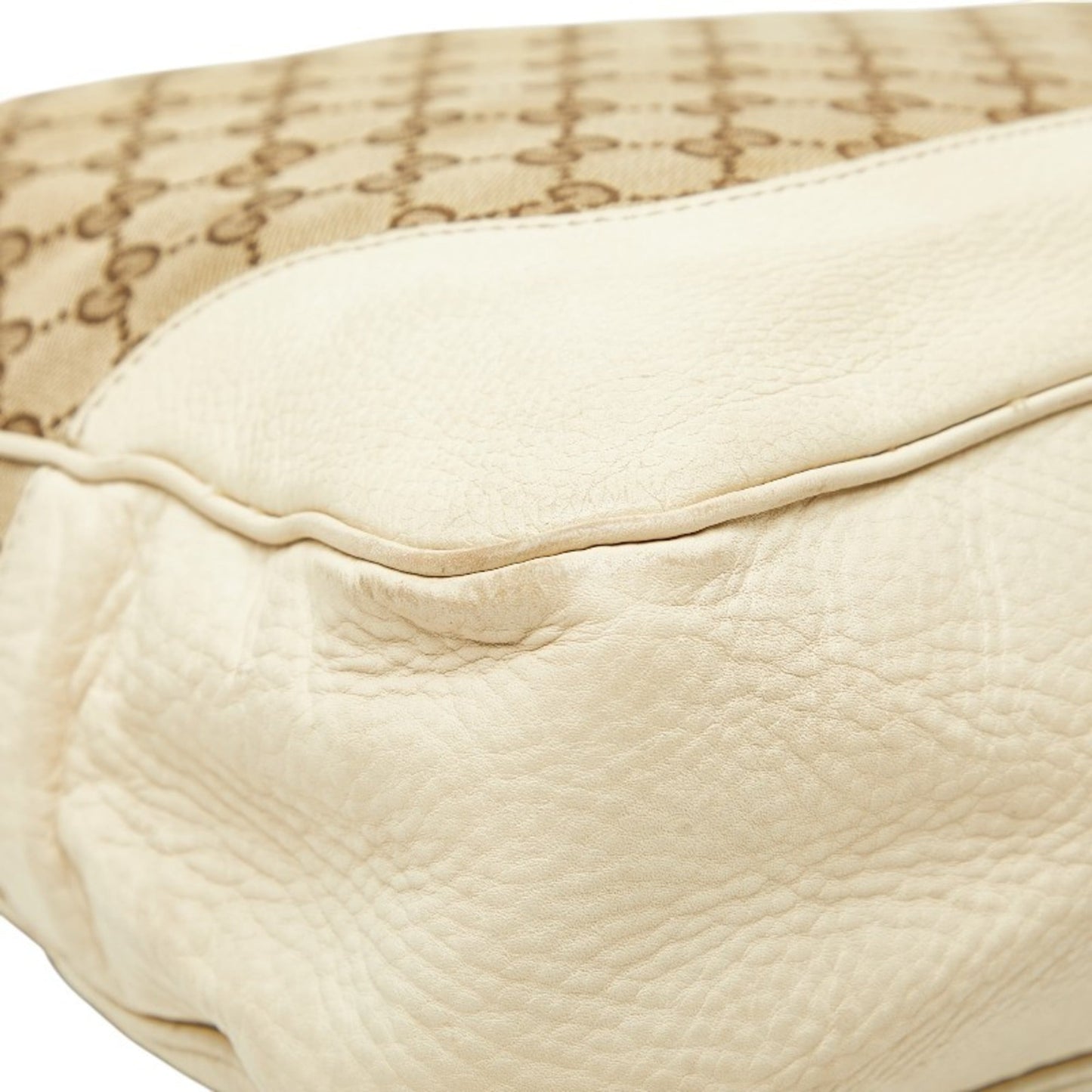 Gucci Brown Ivory Canvas Leather Handbag Shoulder Bag ( )
