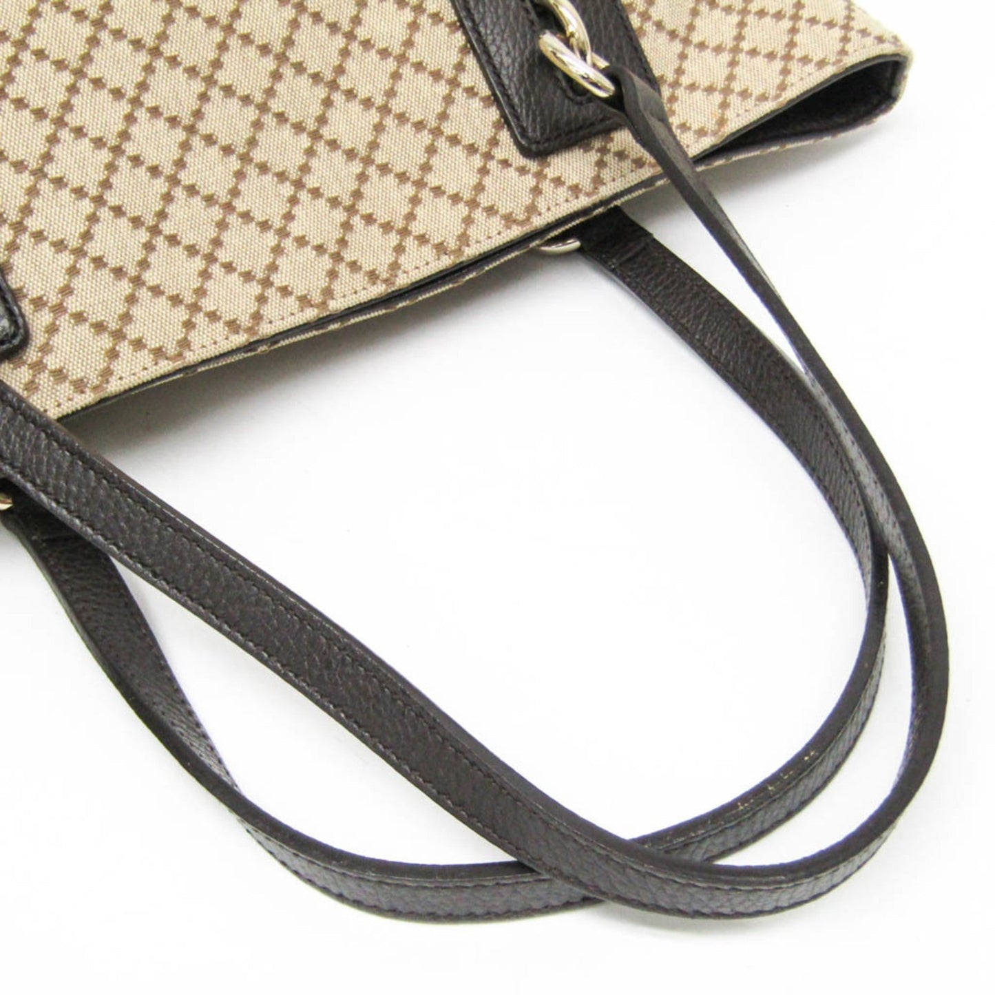 Gucci Diamante Beige Brown Canvas Leather Tote Bag ( )