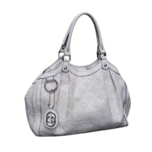 Gucci Ivory Straw Leather Handbag Shoulder Bag Tote Bag ( )