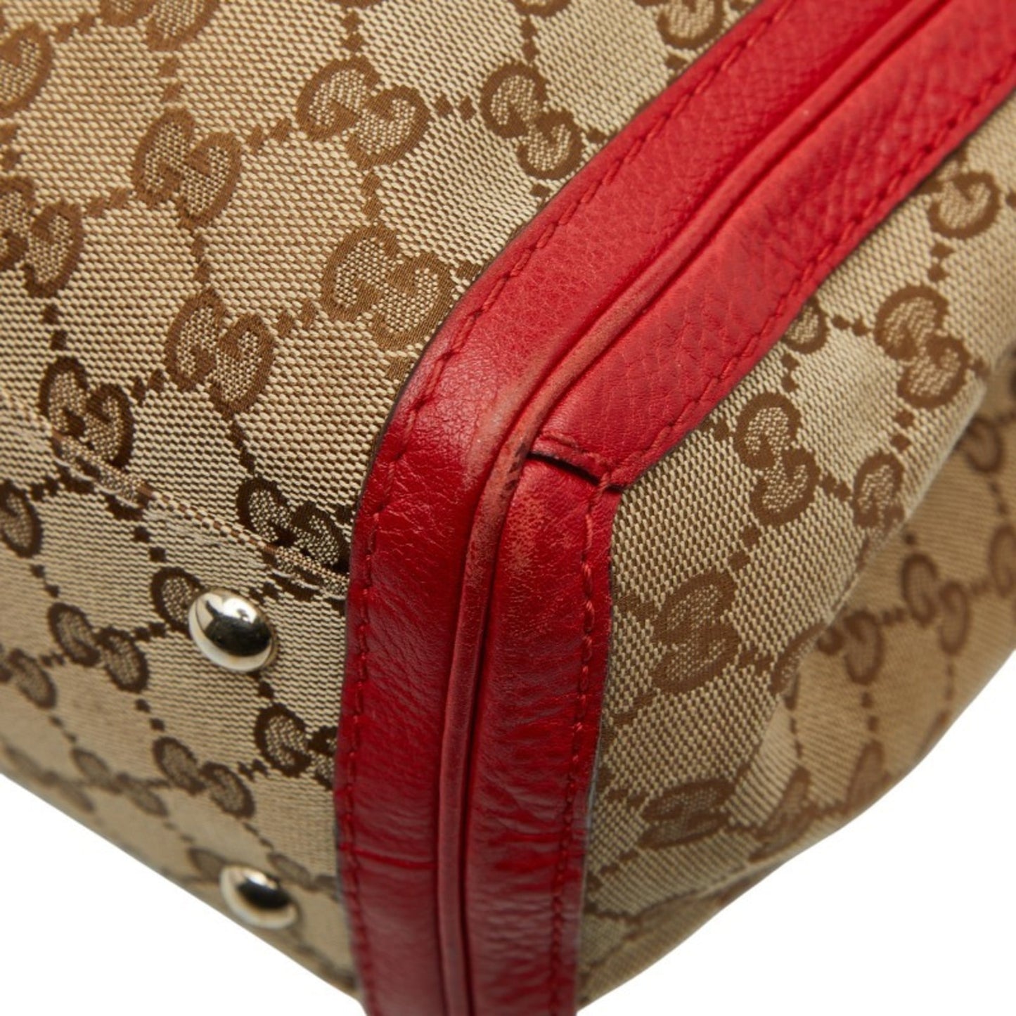 Gucci Beige Red Color Canvas Leather Tote Bag ( )