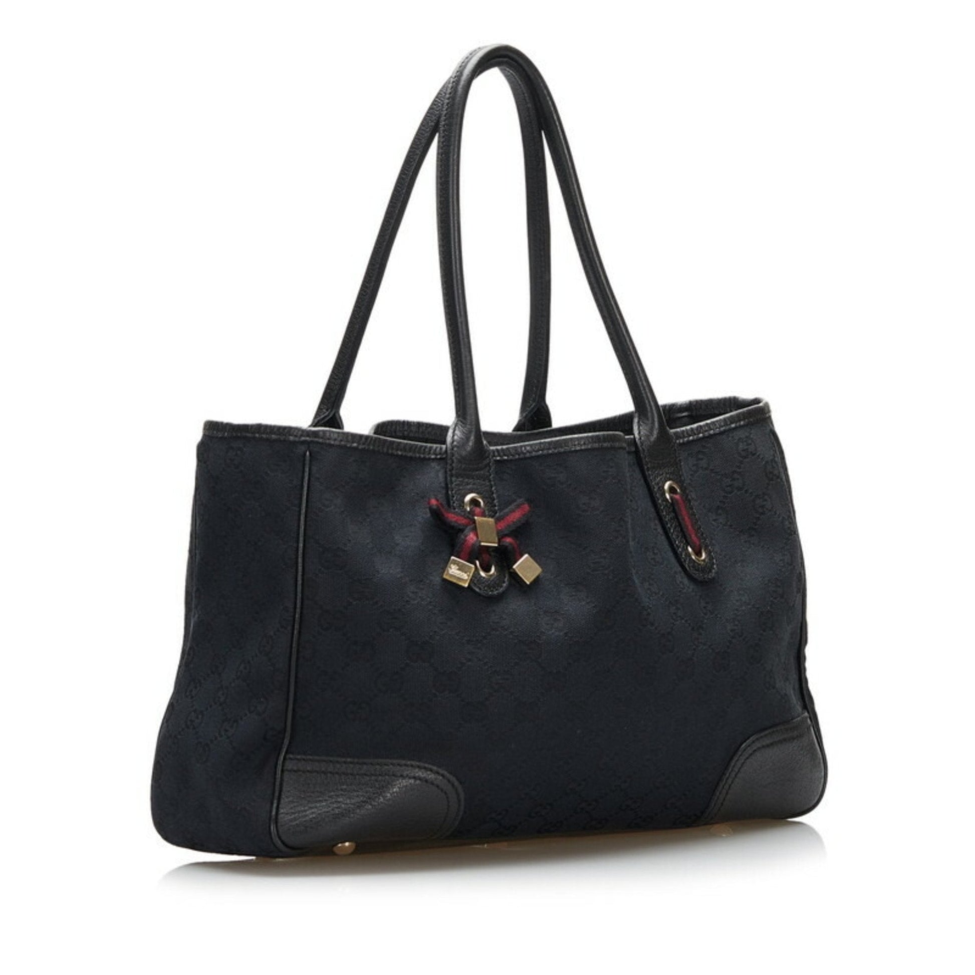 Gucci Black Leather Canvas Tote Style 37