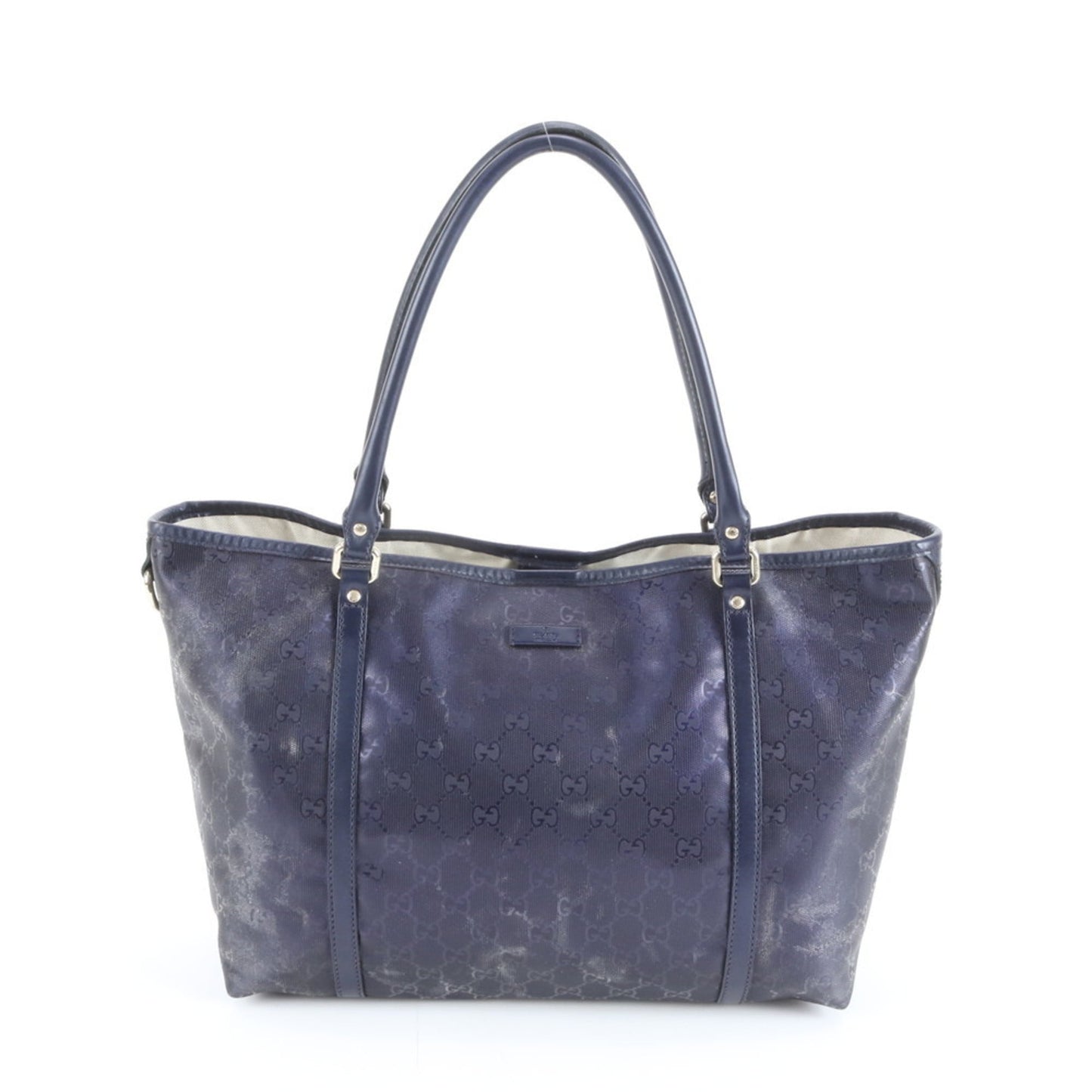Gucci Navy Leather Coated Canvas Tote Bag ( )