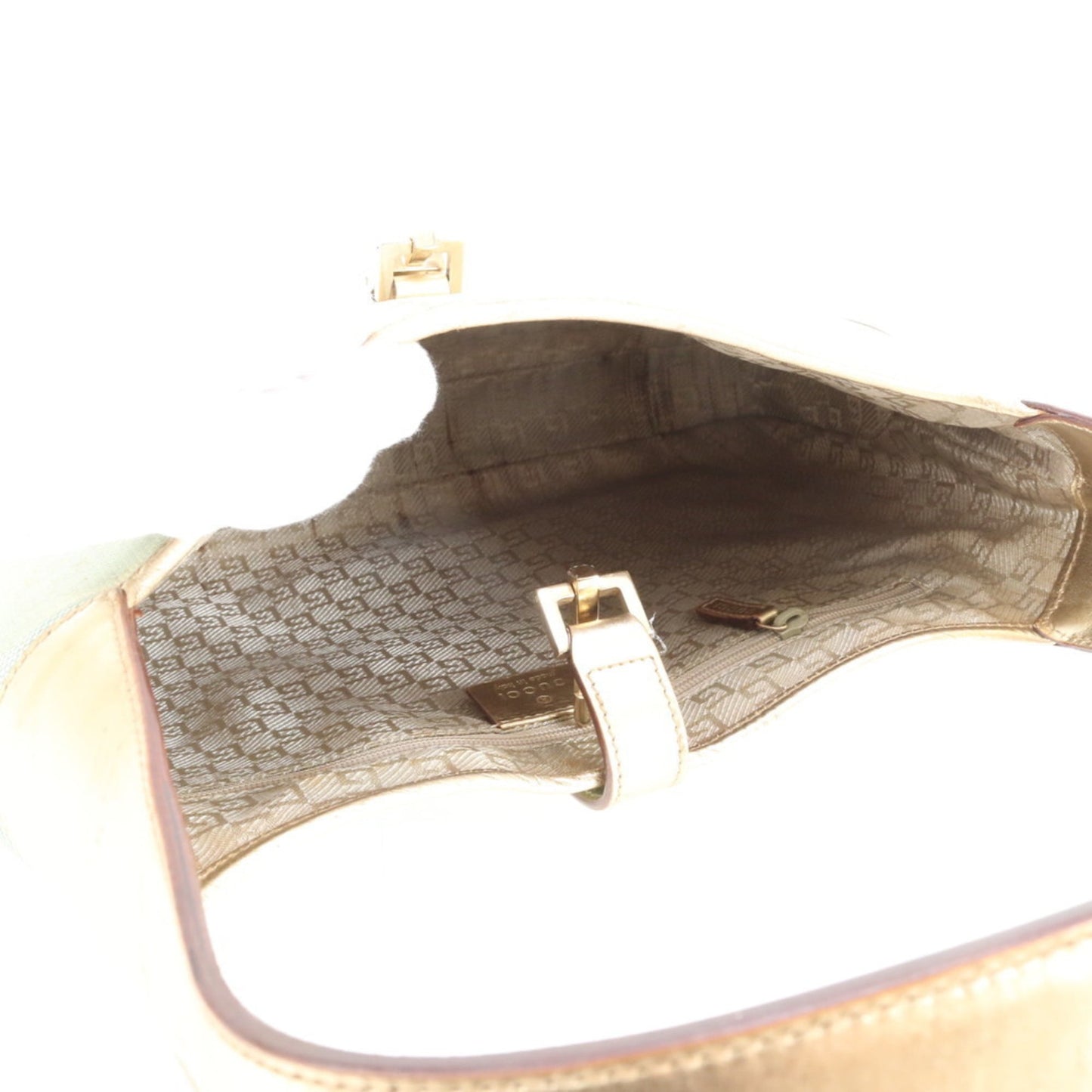 Gucci Blue Gold Leather Canvas Shoulder Bag ( )