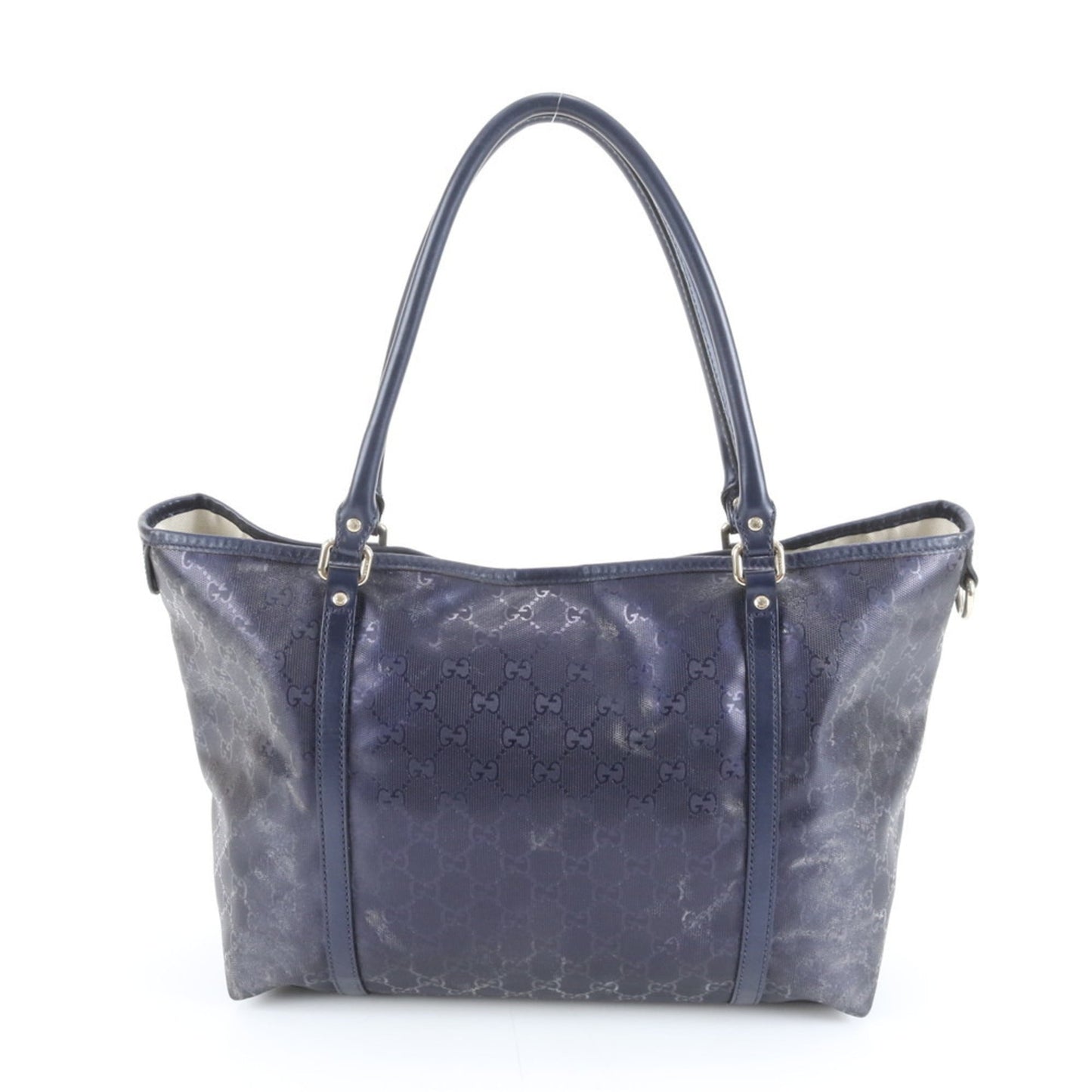 Gucci Navy Leather Coated Canvas Tote Bag ( )