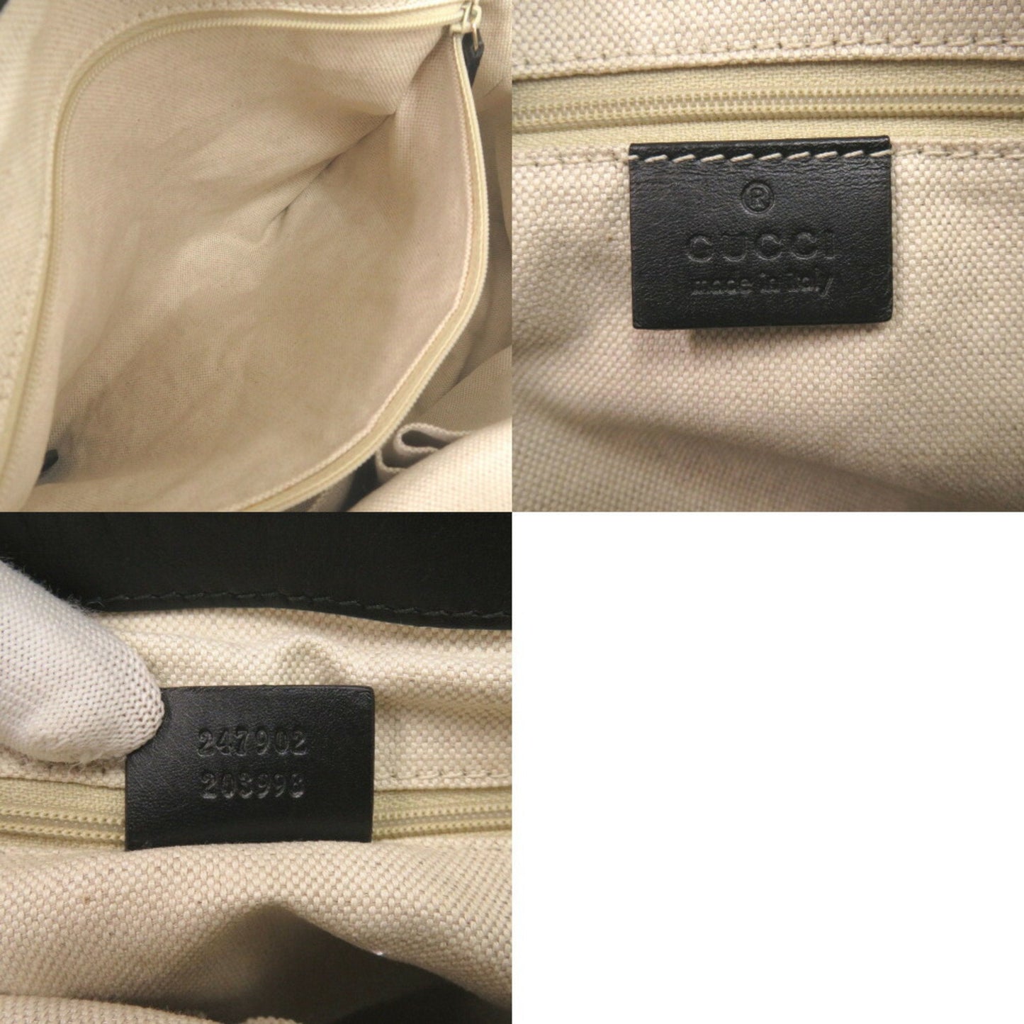 Gucci Beige Black Gg Canvas Leather Handbag ( )