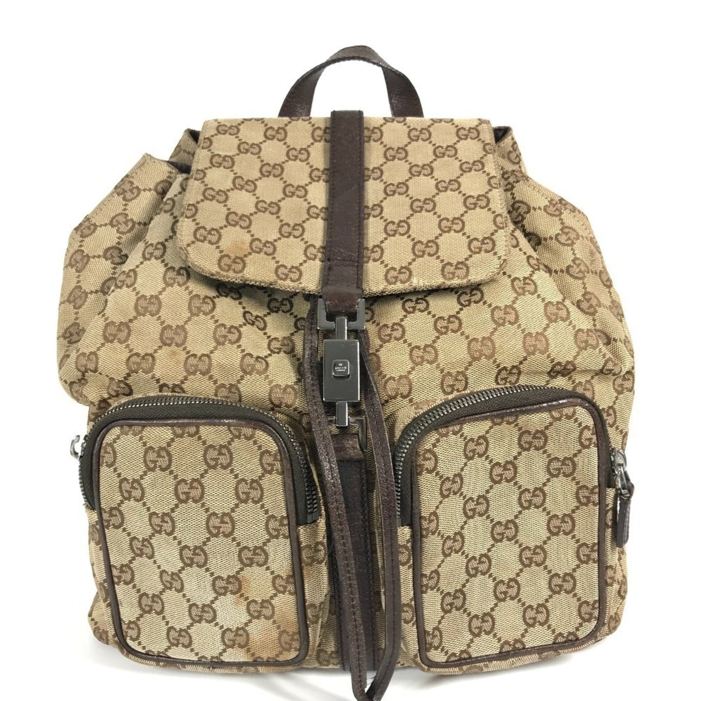 Gucci Beige Dark Brown Gg Canvas Backpack ( )
