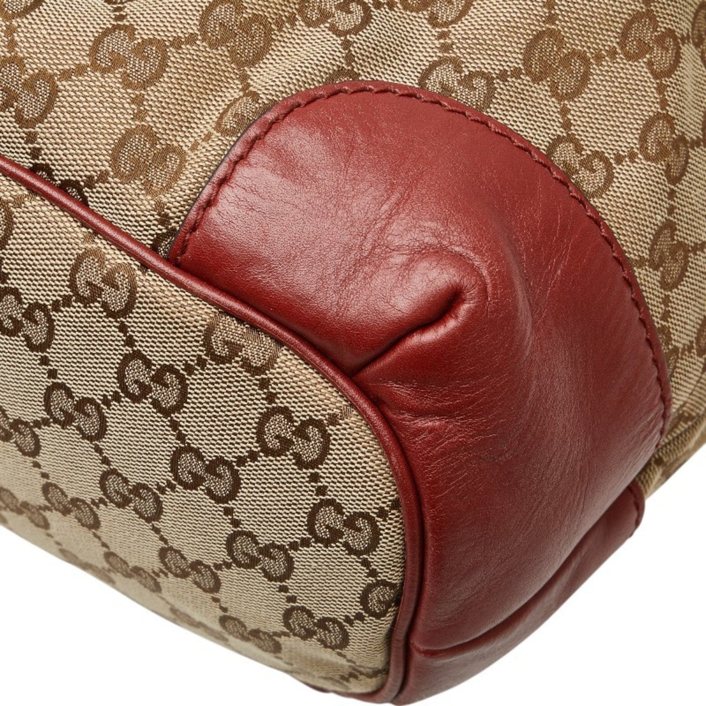 Gucci Beige Red Color Canvas Leather Shoulder Bag Tote Bag ( )