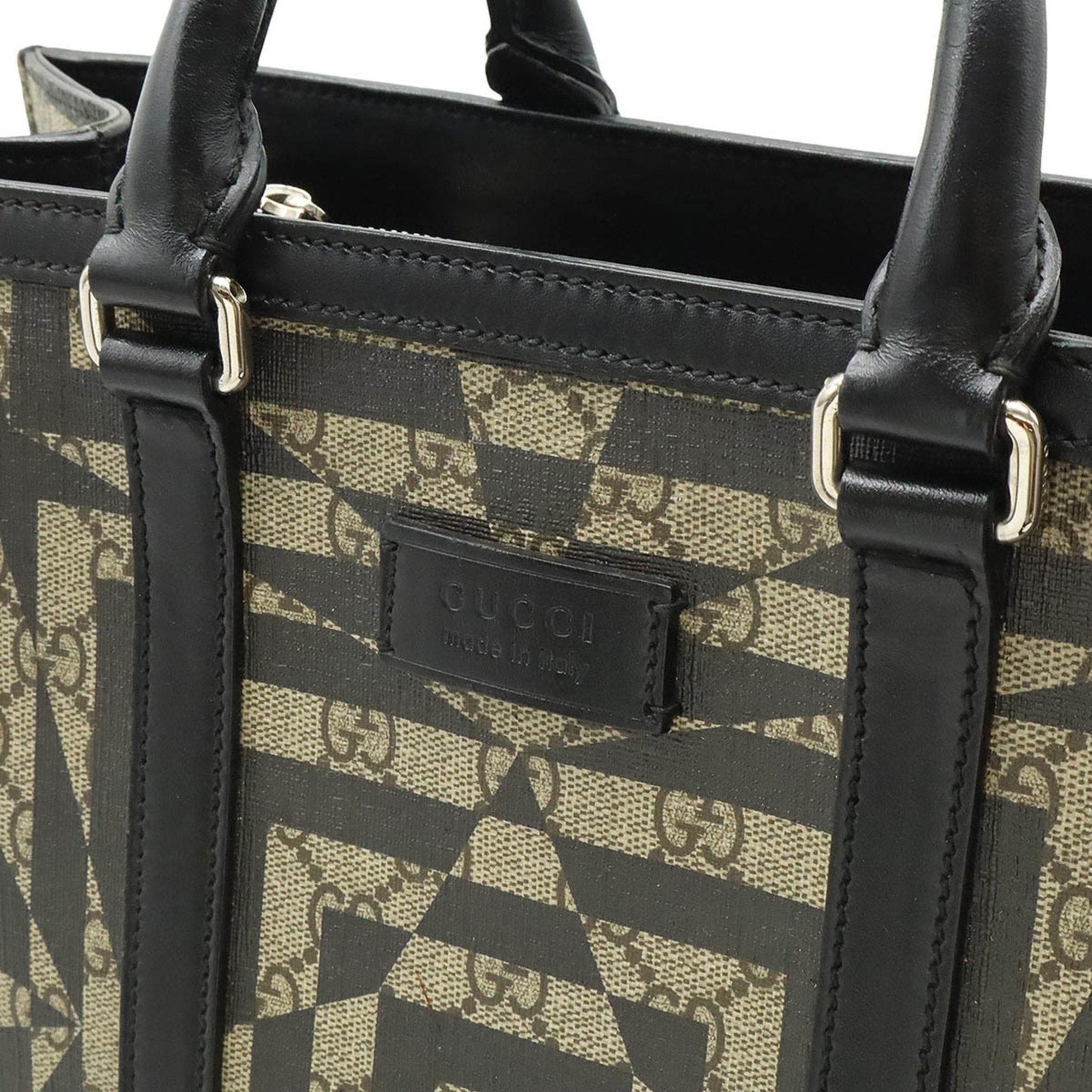 Gucci Beige Black Pvc Leather Shoulder Bag Tote Bag ( )