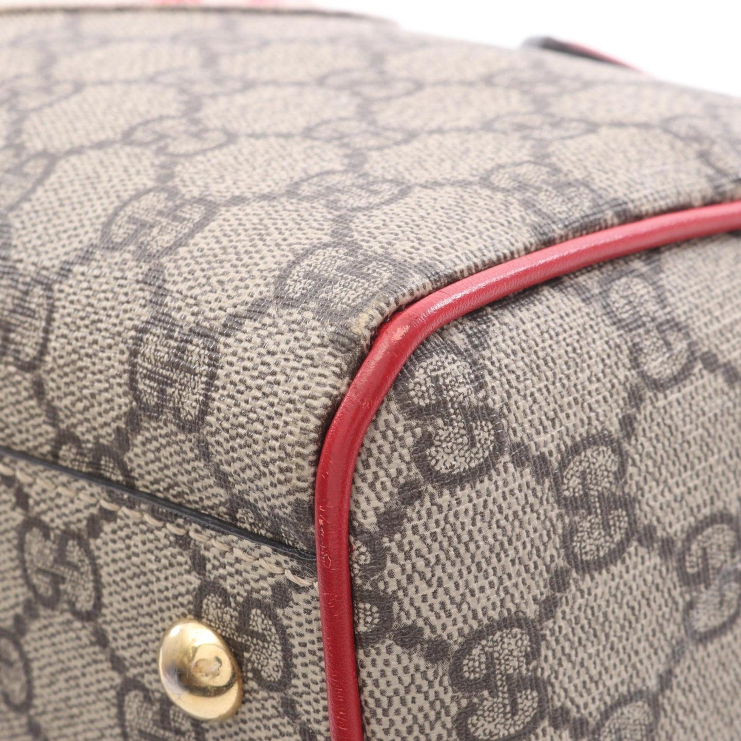 Gucci Beige Red Color Gg Supreme Leather Handbag ( )