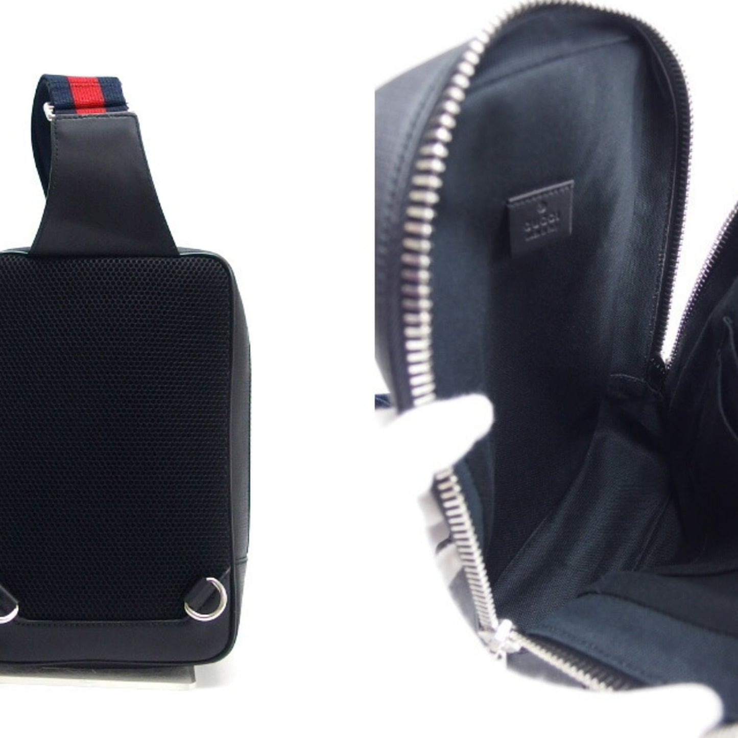 Gucci Black Navy Red Color Coated Canvas Leather Shoulder Bag Sling Bag ( )