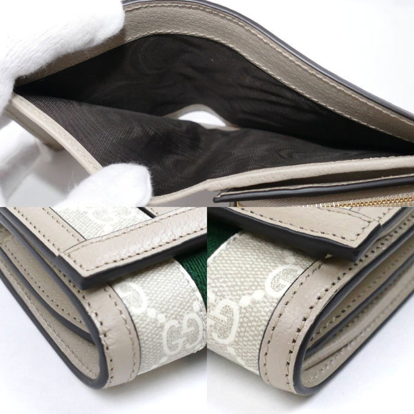 Gucci Beige White Gg Supreme Canvas Leather Wallet (Bi-Fold) ( )