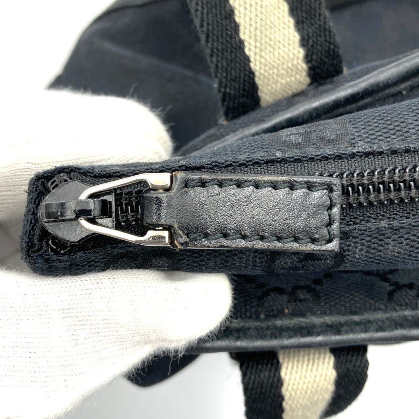 Gucci Black Gg Canvas Leather Tote Bag ( )
