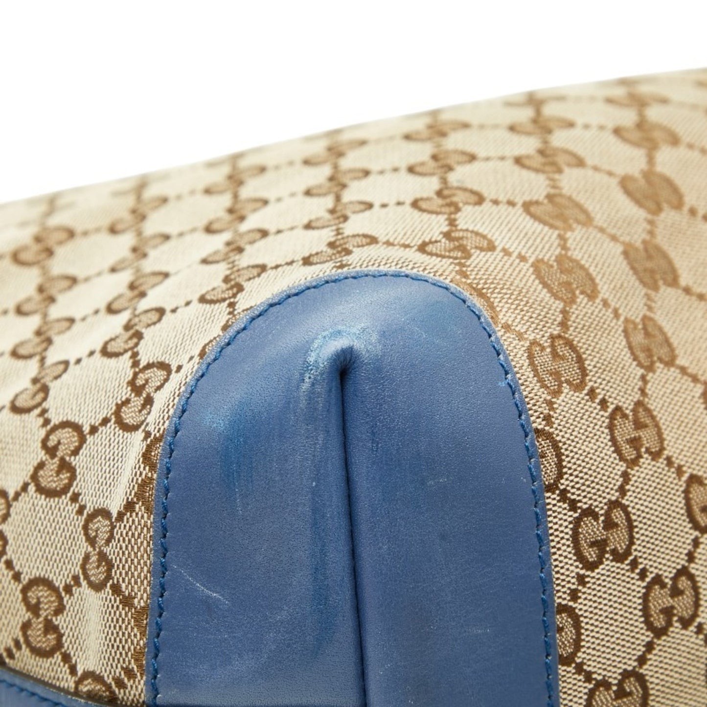 Gucci Beige Blue Canvas Leather Tote Bag ( )