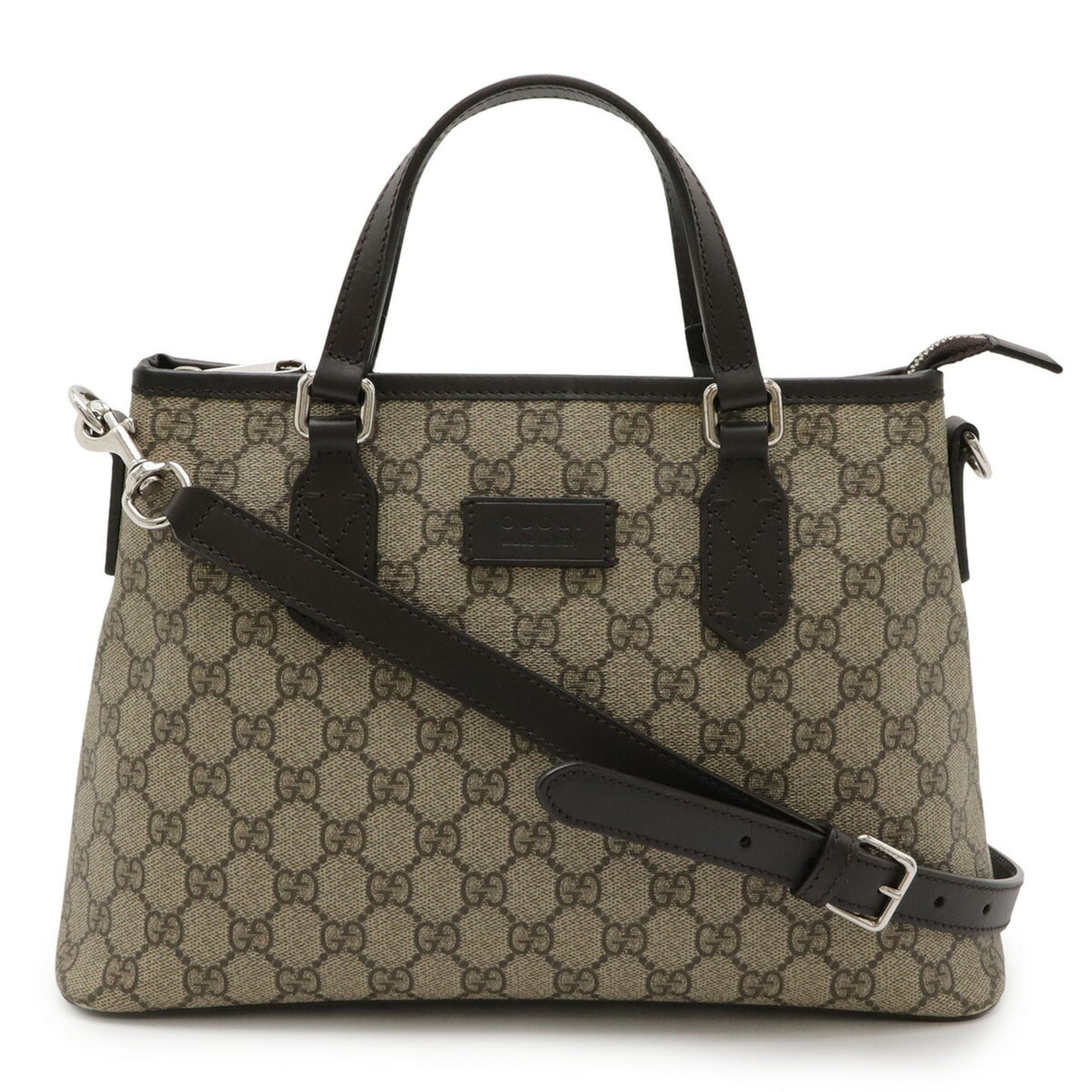 Gucci Beige Brown Dark Brown Gg Supreme Canvas Leather Handbag Shoulder Bag Tote Bag ( )
