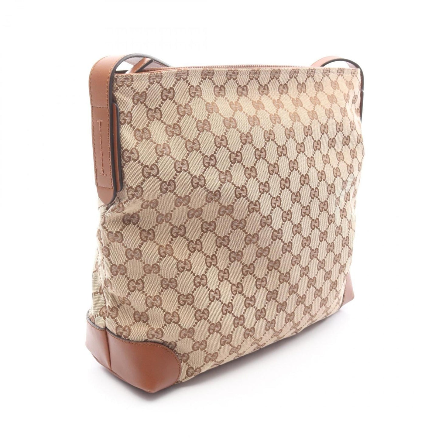 Gucci Beige Brown Canvas Leather Shoulder Bag ( )