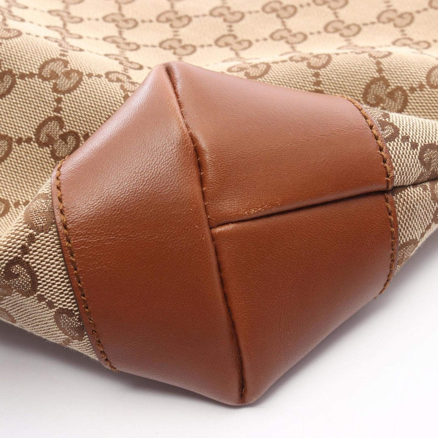 Gucci Beige Brown Canvas Leather Shoulder Bag ( )