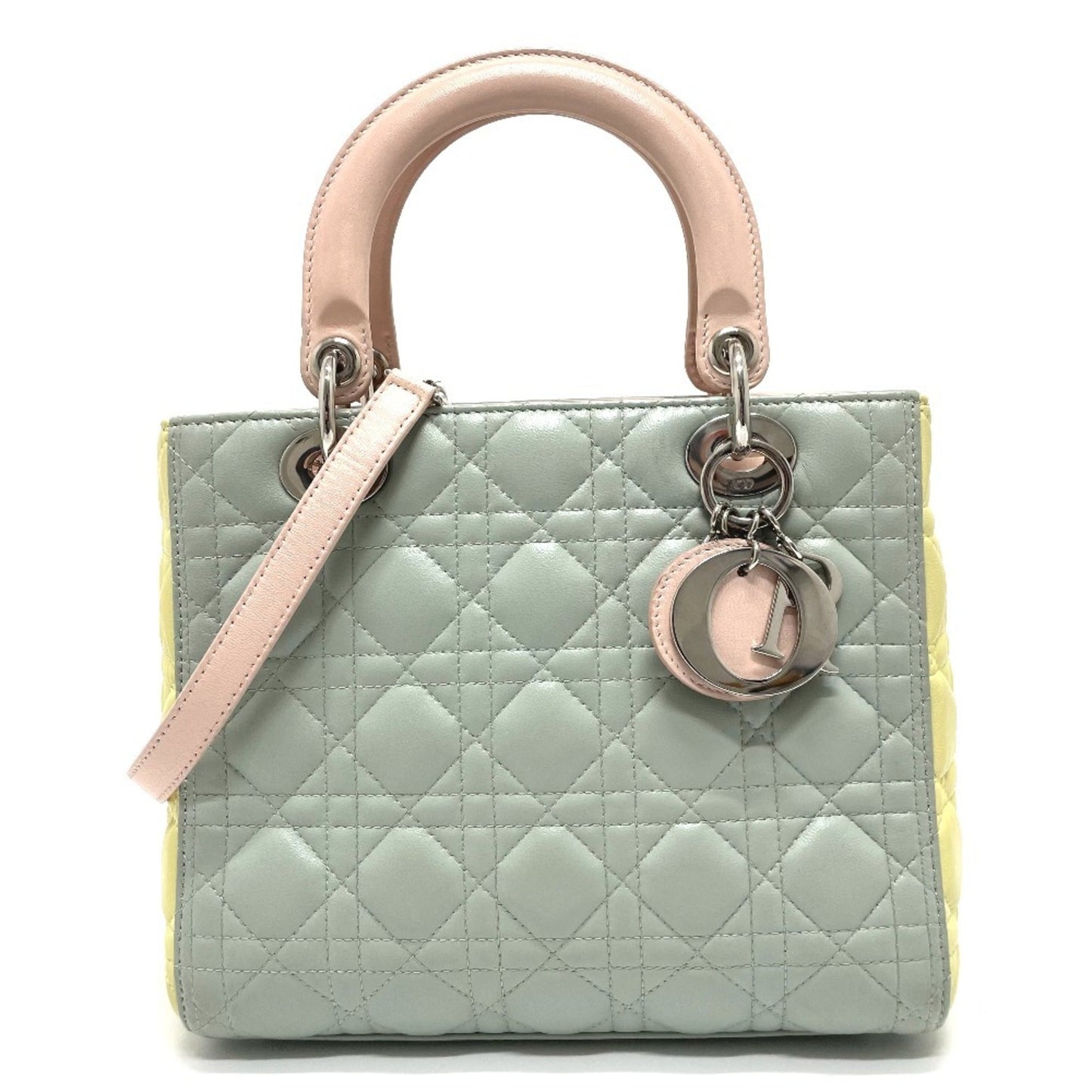 Christian Dior Blue Pink Yellow Leather Handbag Shoulder Bag ()