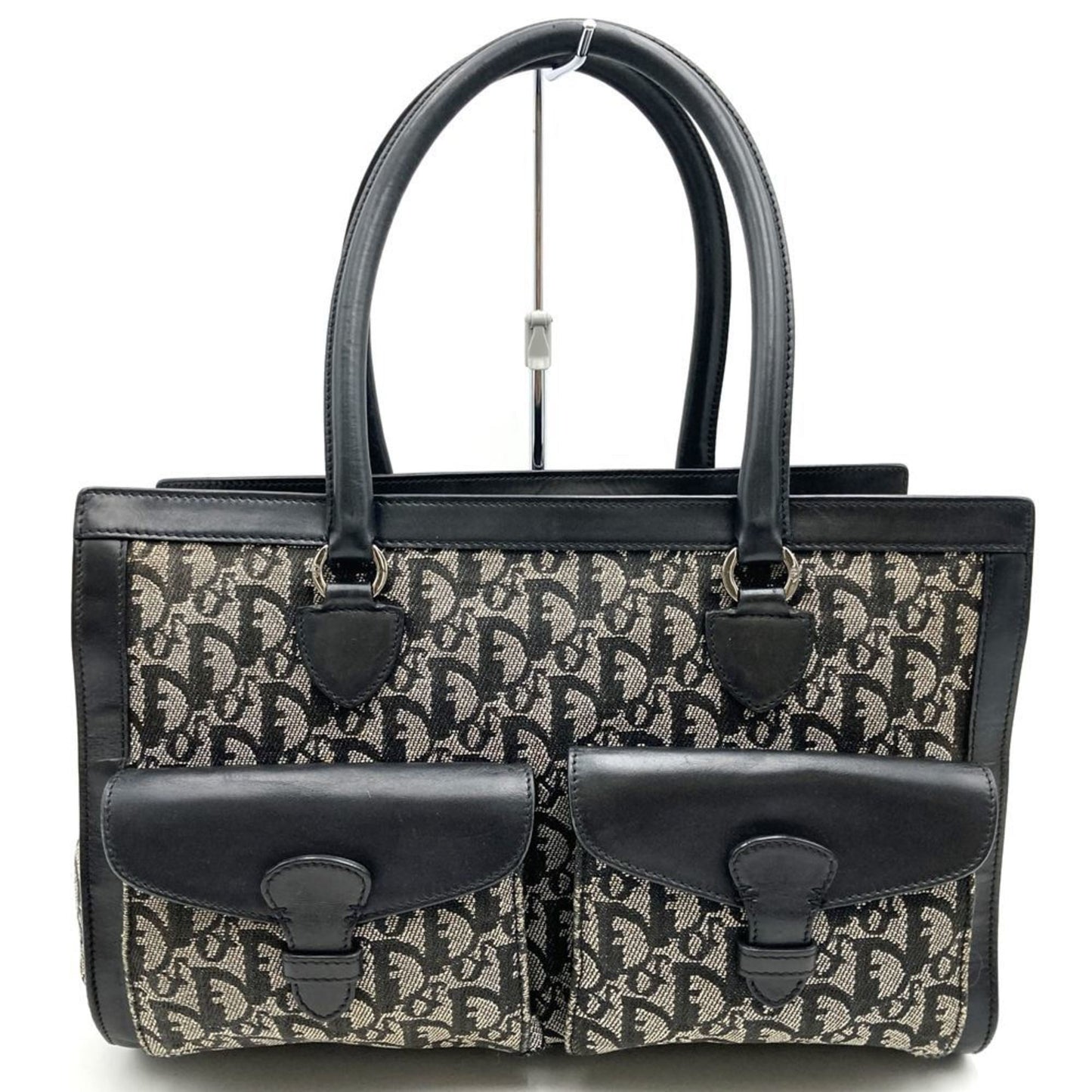 Christian Dior Black Canvas Leather Handbag Tote Bag ()