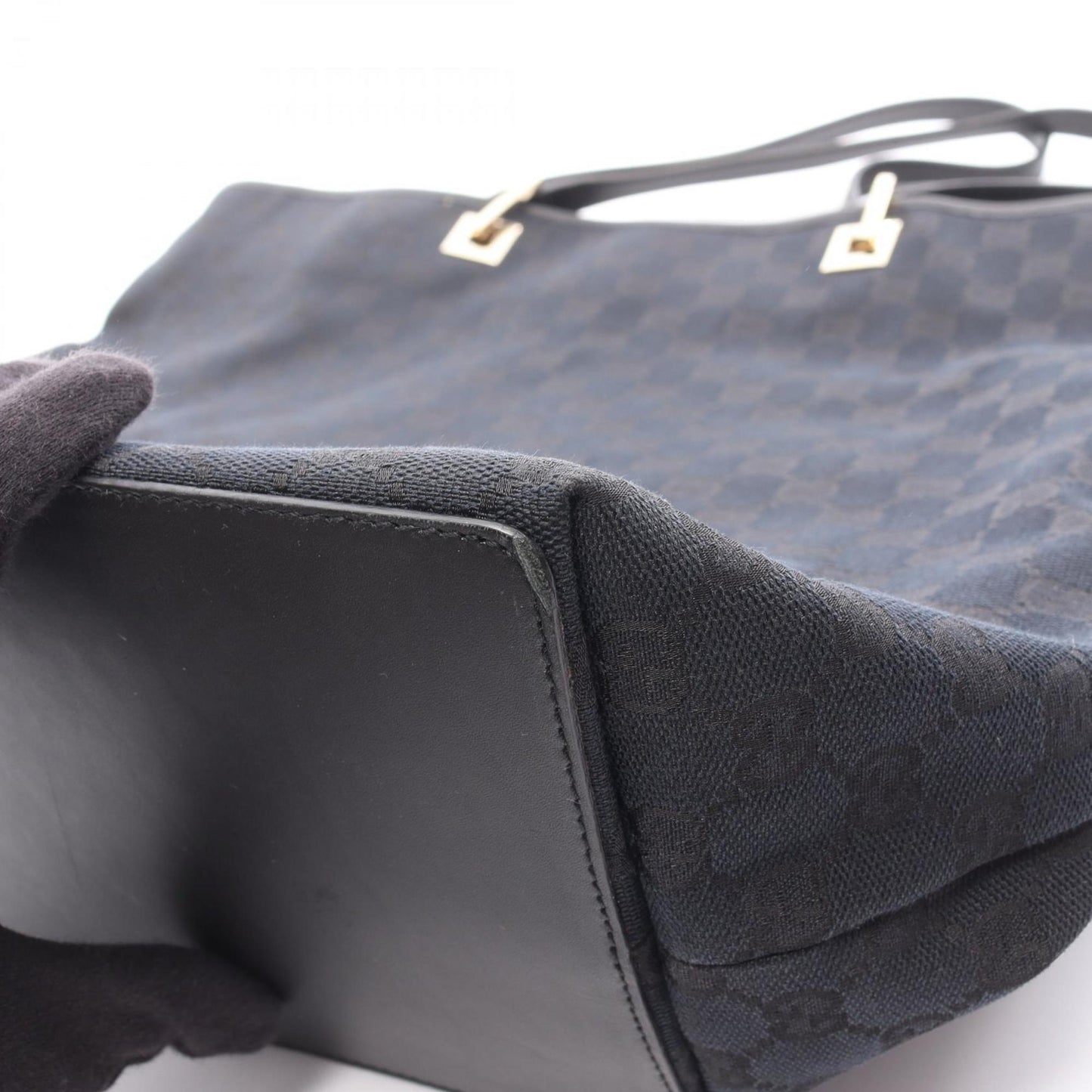 Gucci Black Navy Gg Canvas Leather Tote Bag ( )