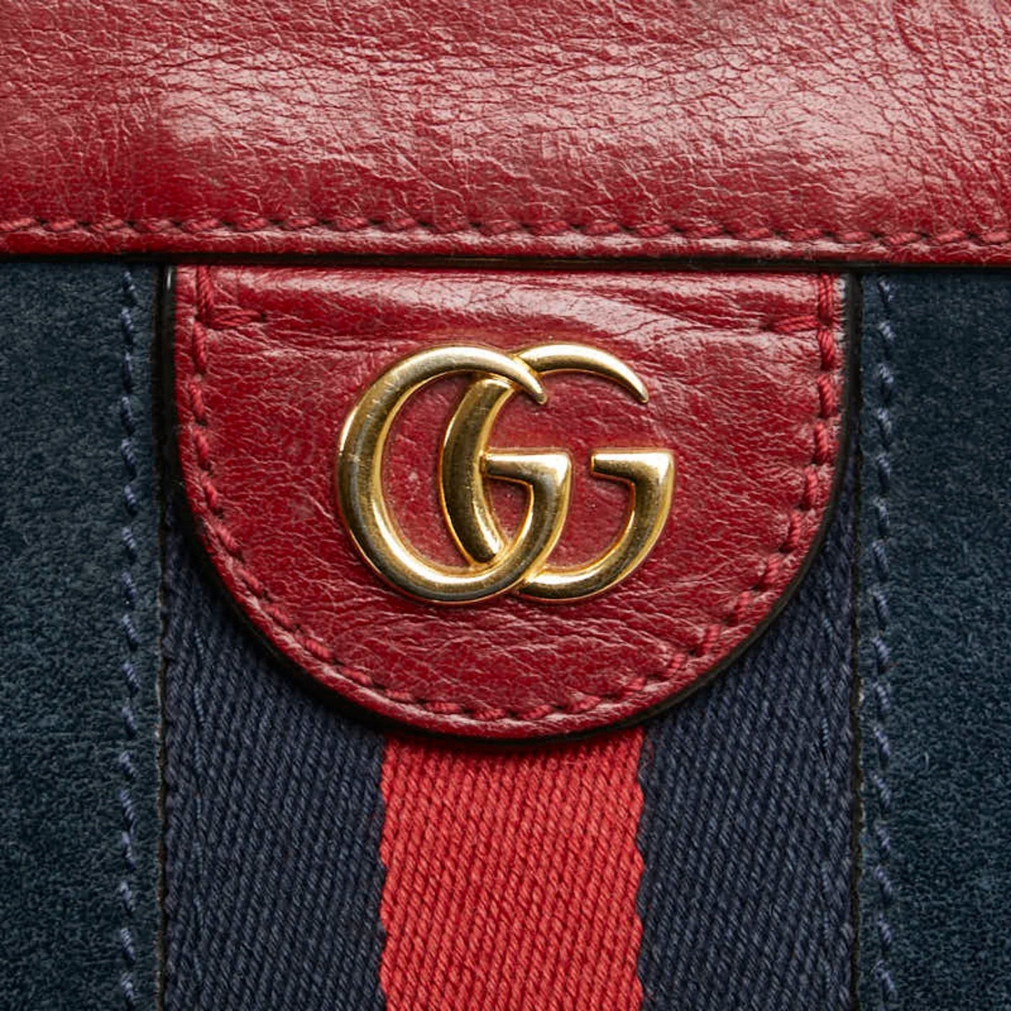 Gucci Navy Red Color Leather Suede Shoulder Bag ( )