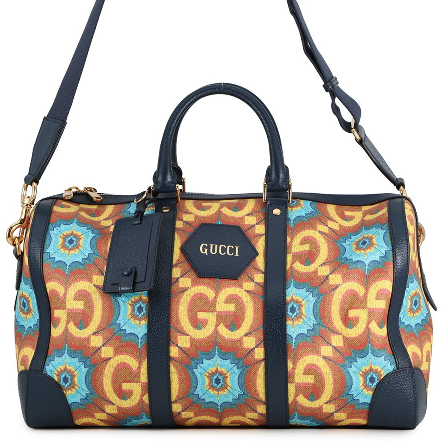 Gucci Navy Yellow Pvc Leather Boston Bag ( )