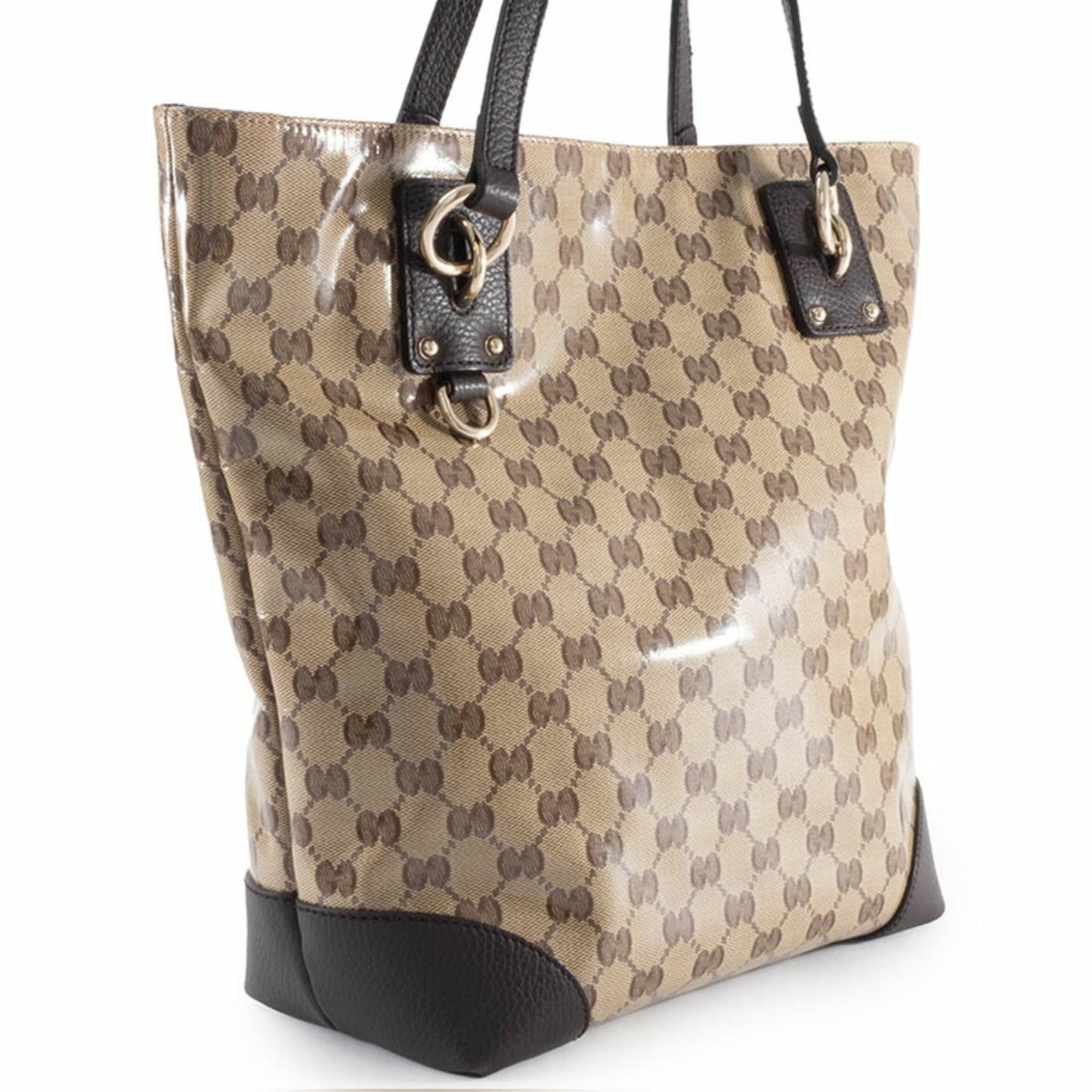 Gucci Beige Brown Pvc Canvas Leather Tote Bag ( )