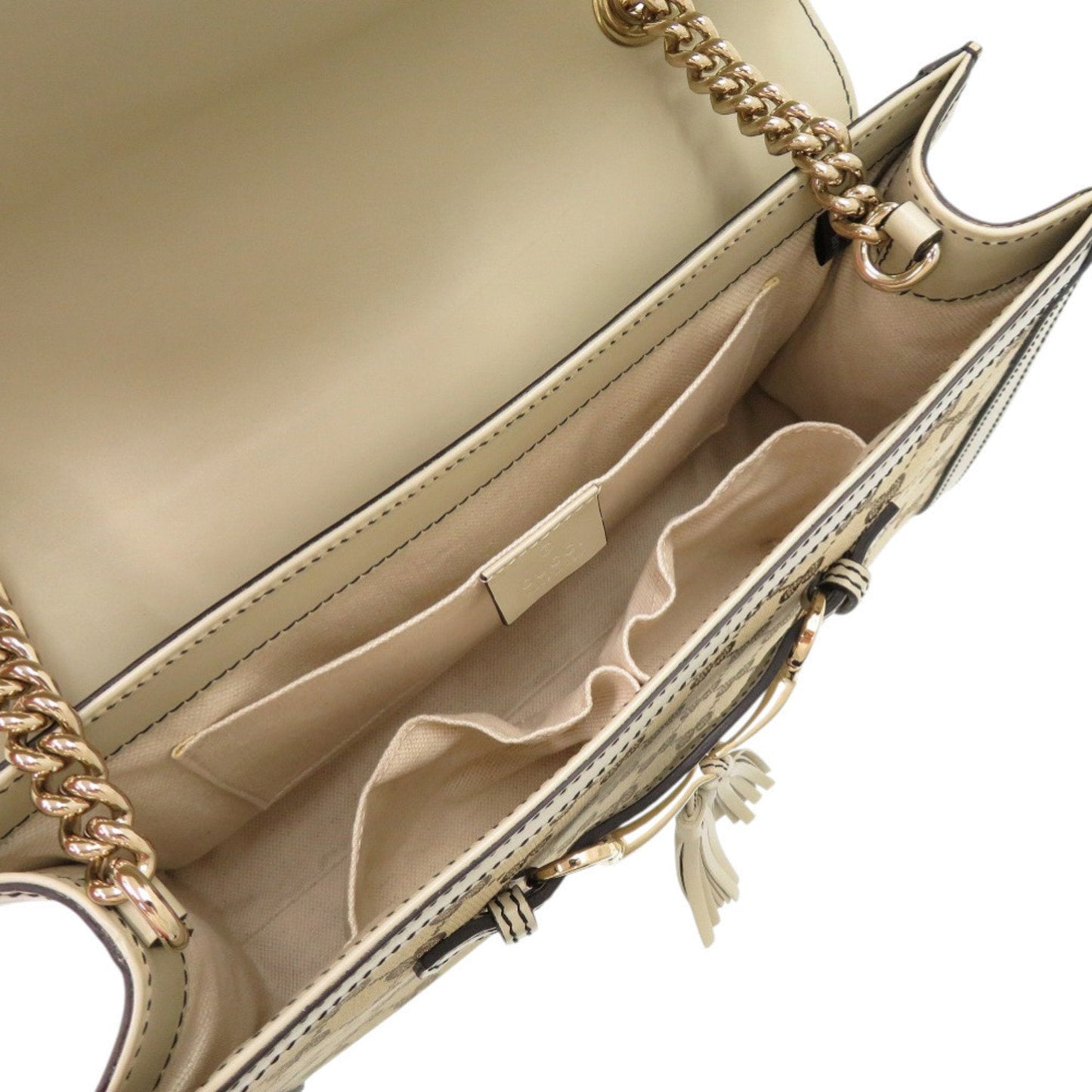 Gucci Beige White Gg Canvas Leather Shoulder Bag ( )