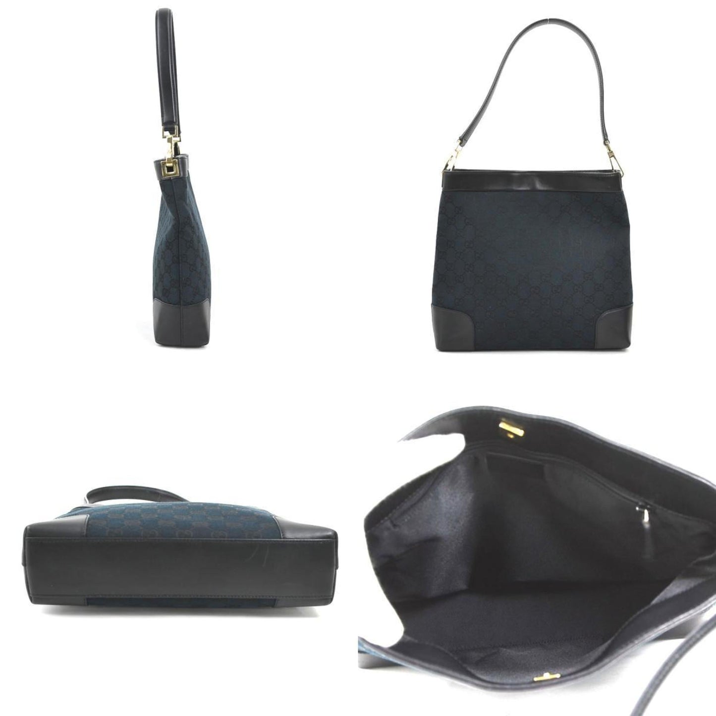 Gucci Black Gg Canvas Leather Shoulder Bag ( )