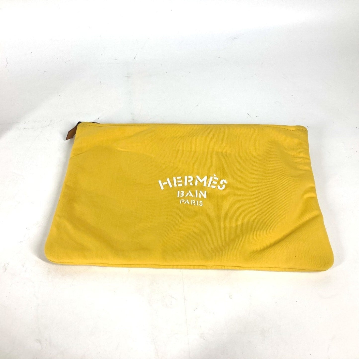 Hermes White Yellow Polyamide Clutch Bag Pouch ( )
