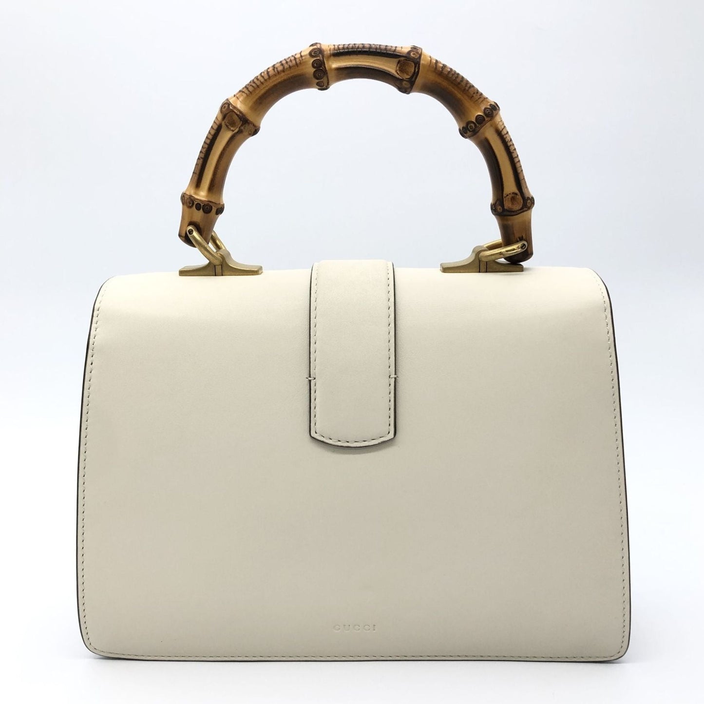 Gucci Ivory Navy Red Color Bamboo Leather Handbag ( )