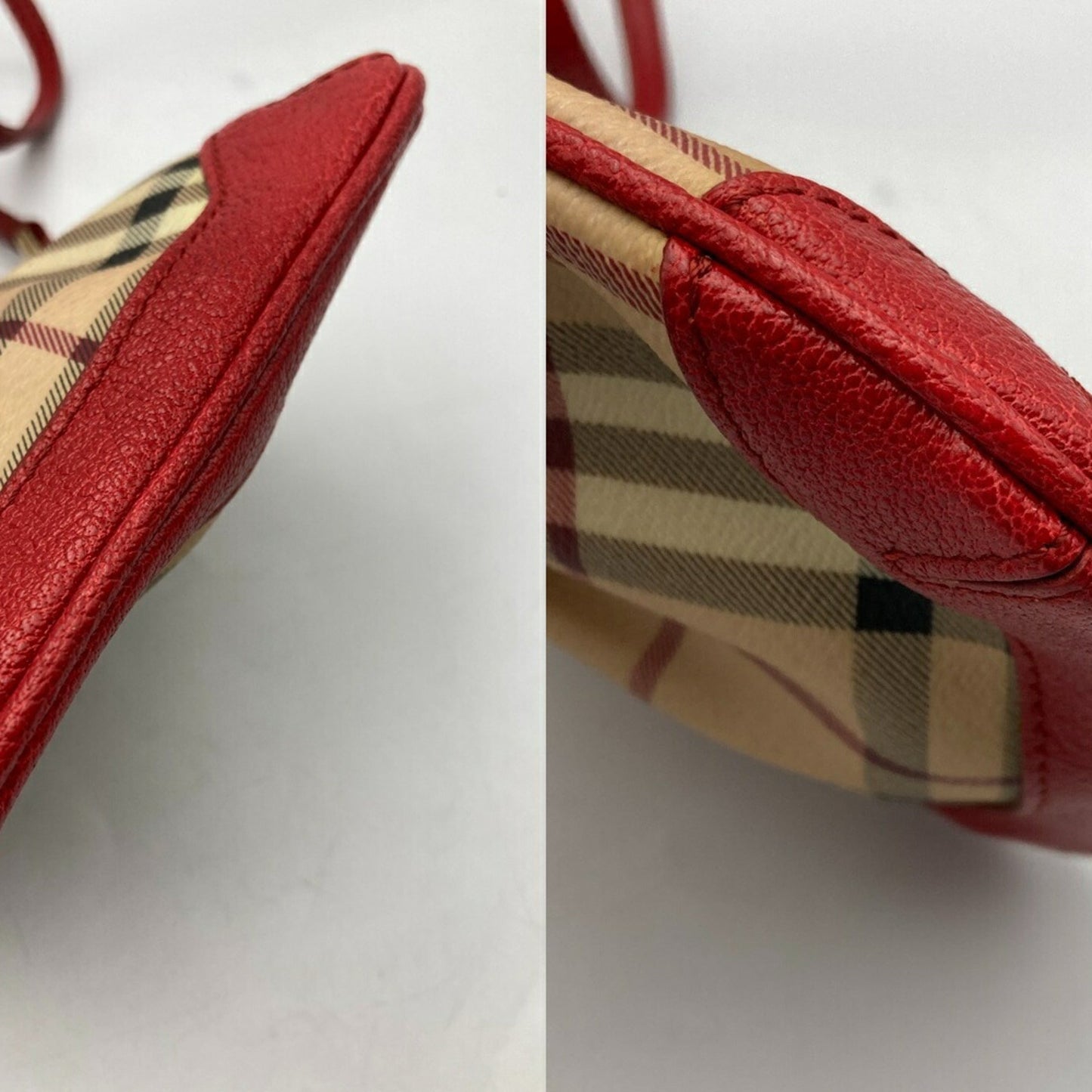 Burberry Beige Red Color Pvc Leather Shoulder Bag ( )