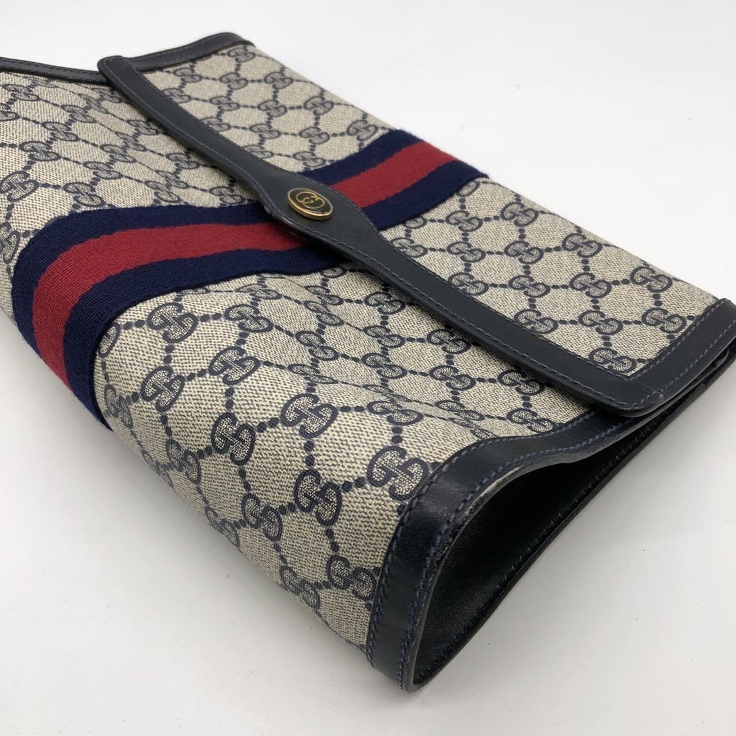 Gucci Navy Gg Supreme Clutch Bag Pouch ( )