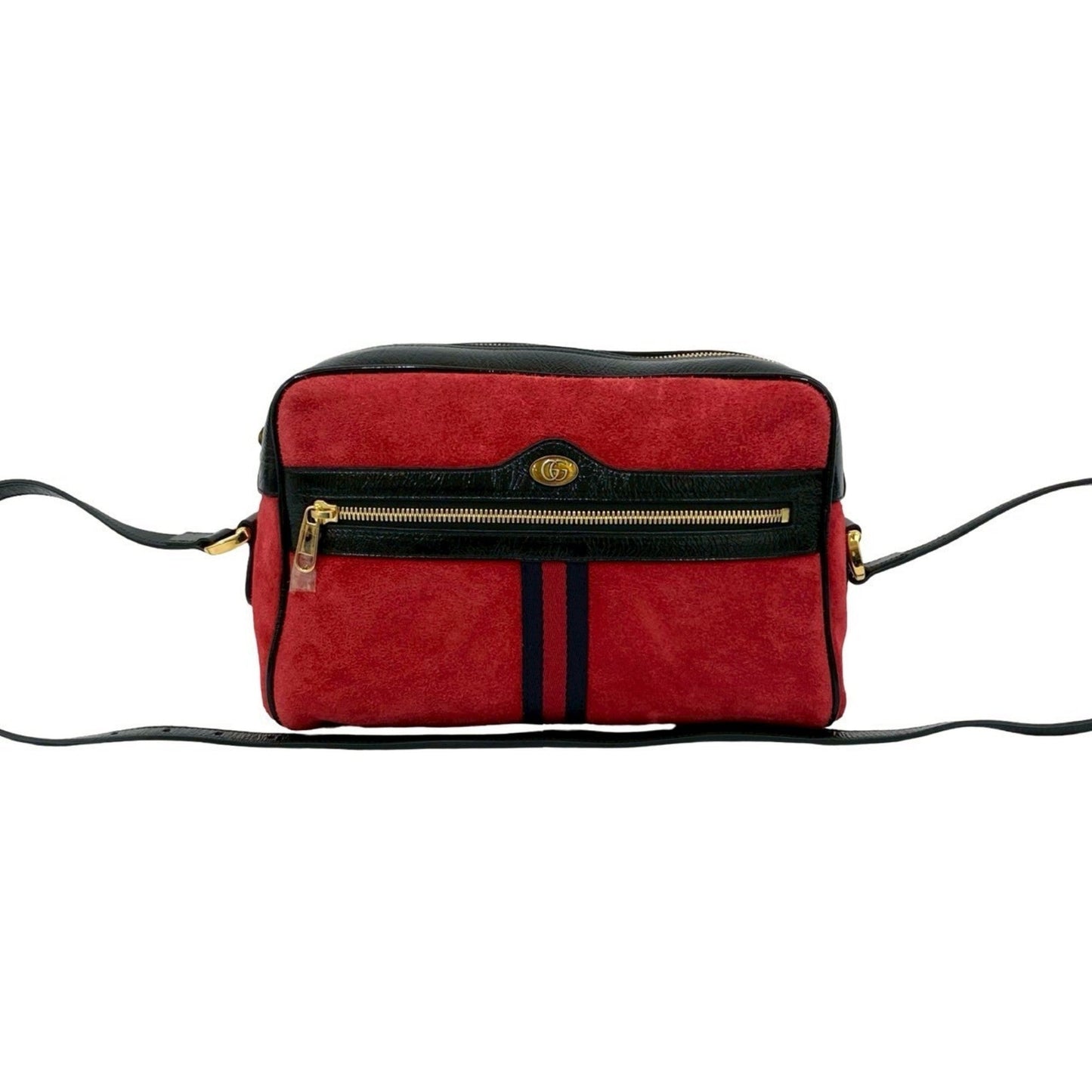Gucci Black Red Color Patent Leather Suede Shoulder Bag ( )