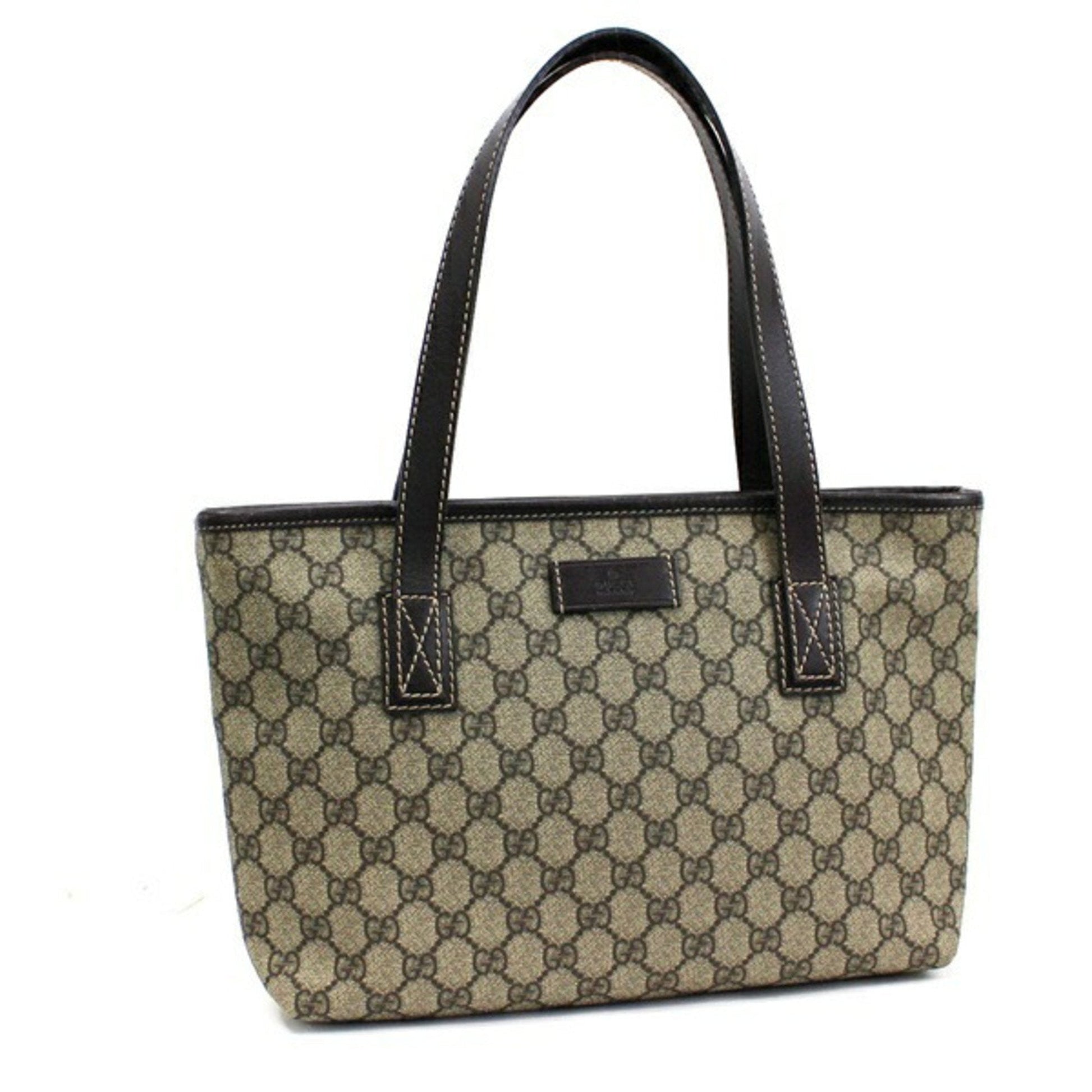 Gucci GG Supreme Brown Leather PVC Tote Style 1