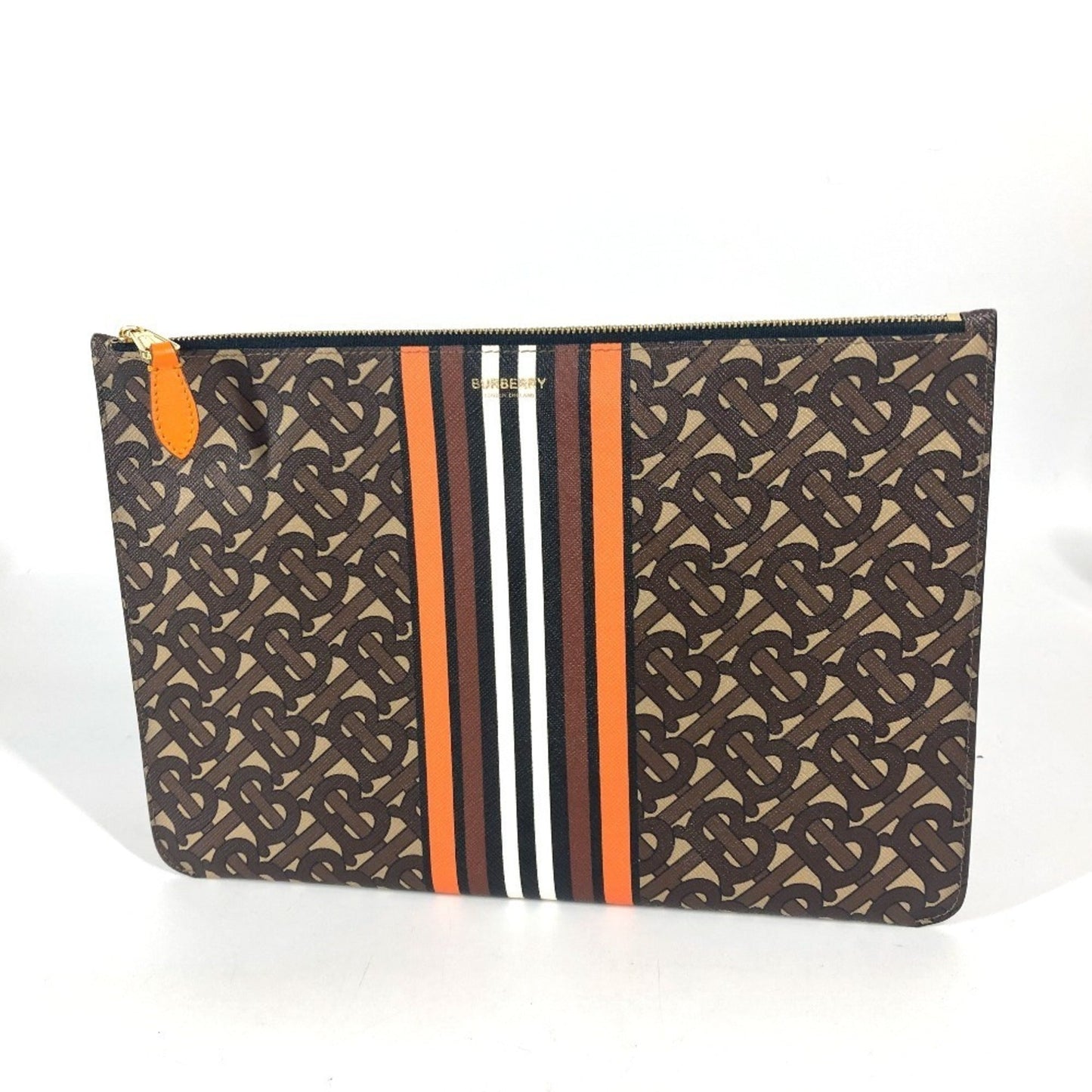 Burberry Brown Orange Leather Clutch Bag Pouch ( )