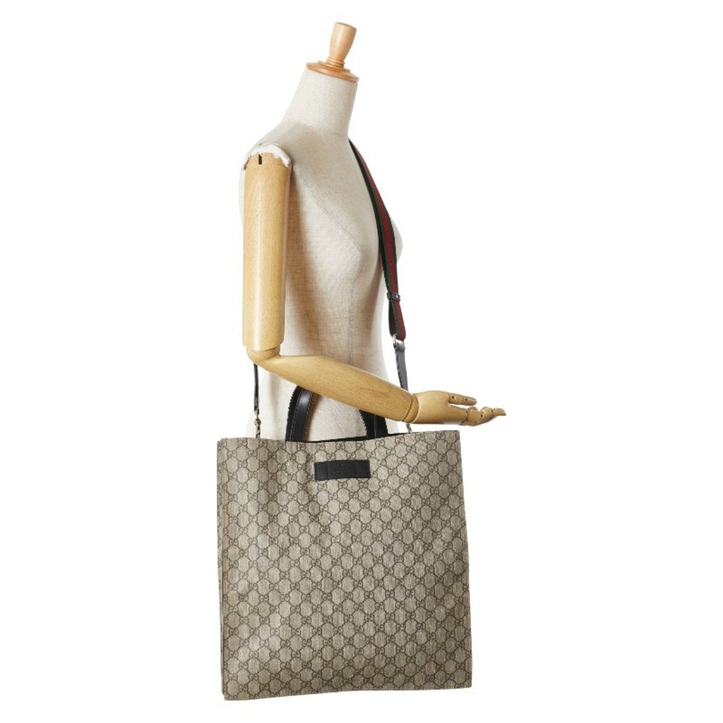 Gucci Beige Black Pvc Leather Shoulder Bag Tote Bag ( )